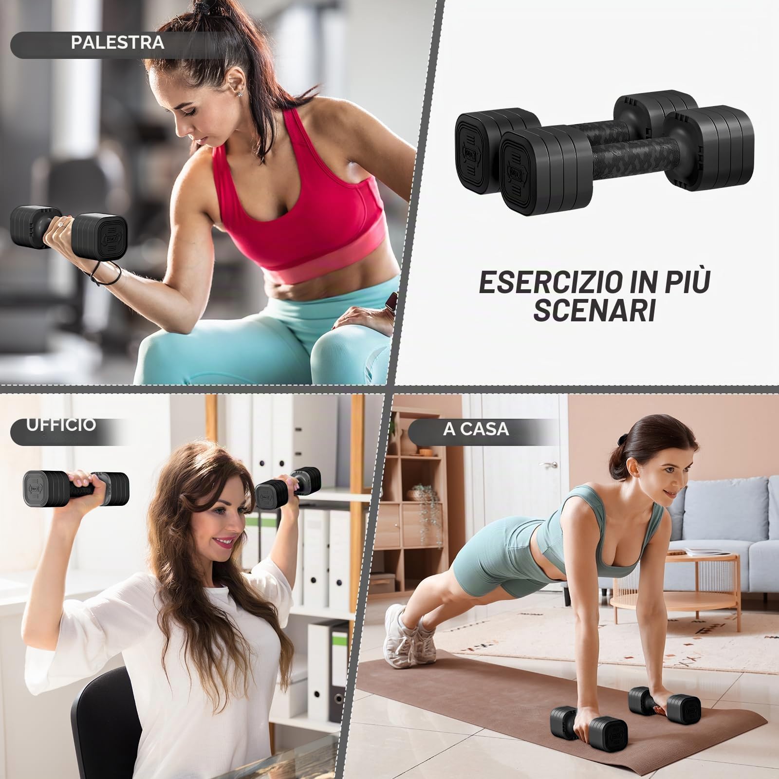Dripex Set di manubri regolabili, 1 paio da 2,5 kg x 2 o 5 kg x 2 o 7,5 x 2, 6 dischi con un peso di 0,25 kg o 0,5 kg o 0,75 kg