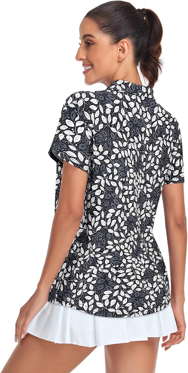 Tanst Sky Womens Golf Shirts Zip Up Overlap Short Sleeve Workout Tops Quick Dry Tennis Shirt - Image 2