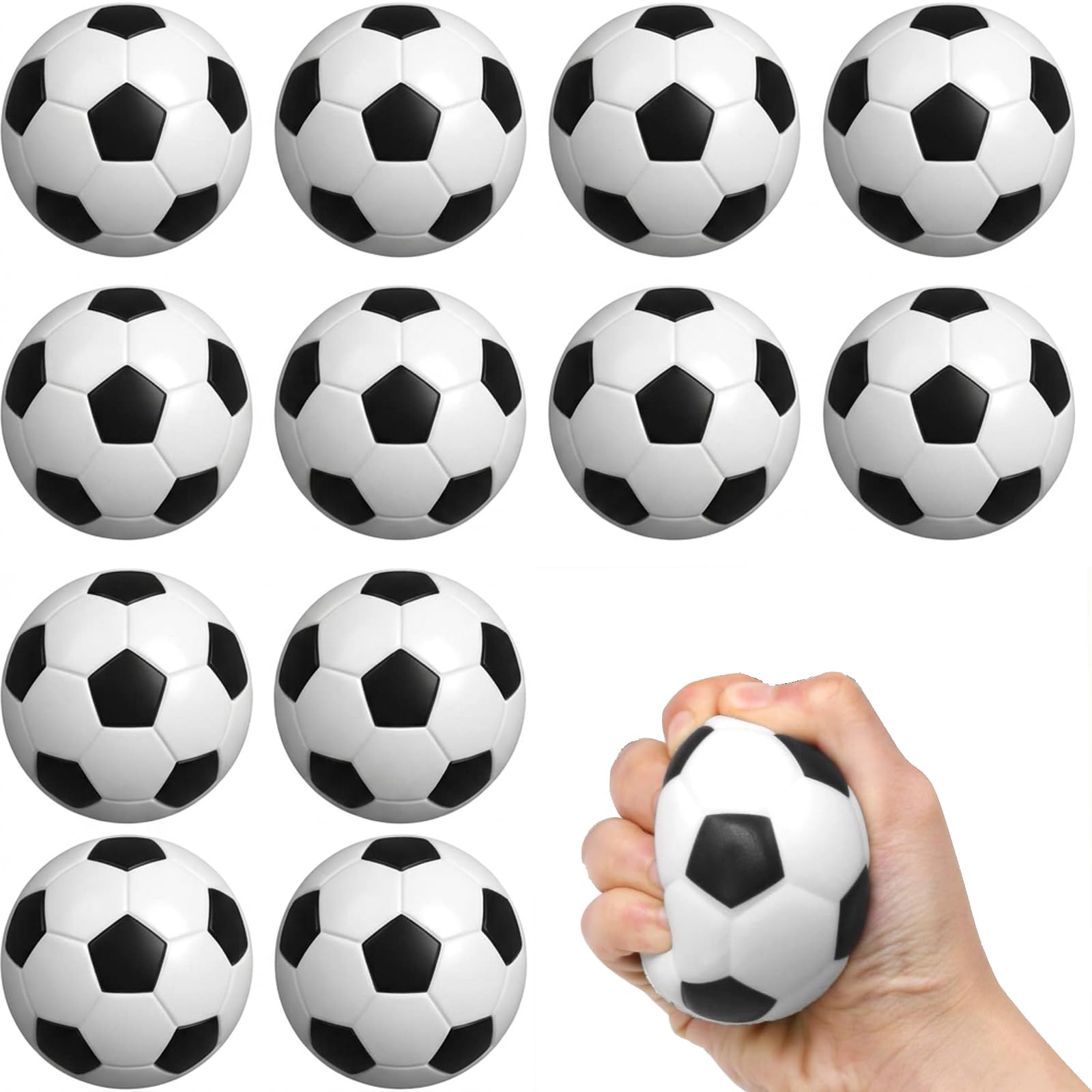 Table Football Balls, Mini Football Stress Balls for Office Desk and Party Bags, Small Football Squeeze Balls with Classic Black and White Design, 12-Piece Set for Table Soccer Games and Stress Relief