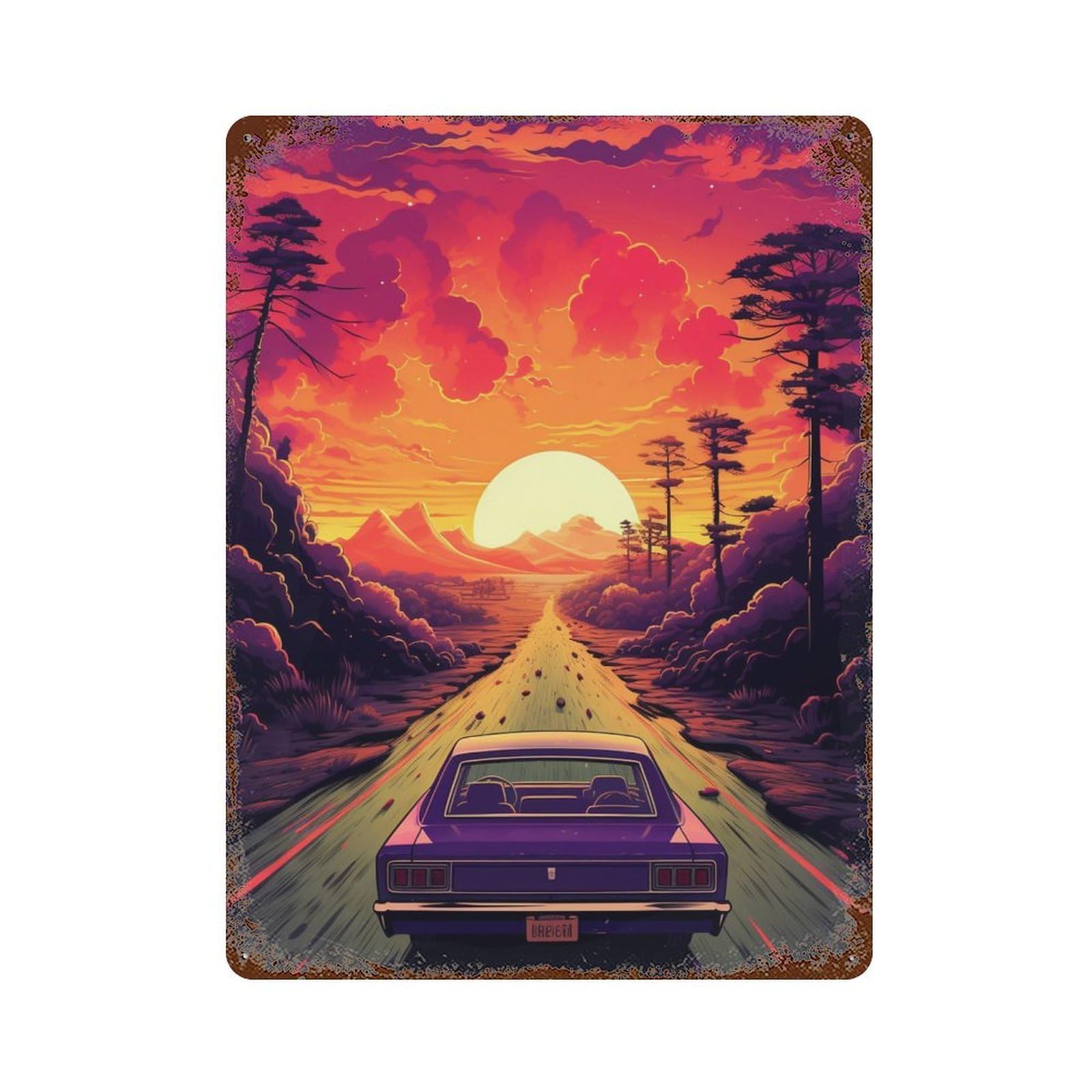 Sunset Drive Adventure Rusty Metal Tin Sign 15.7"x11.8", for Farmhouse, Kitchen And Entryway Decor, Rustic Home Decor