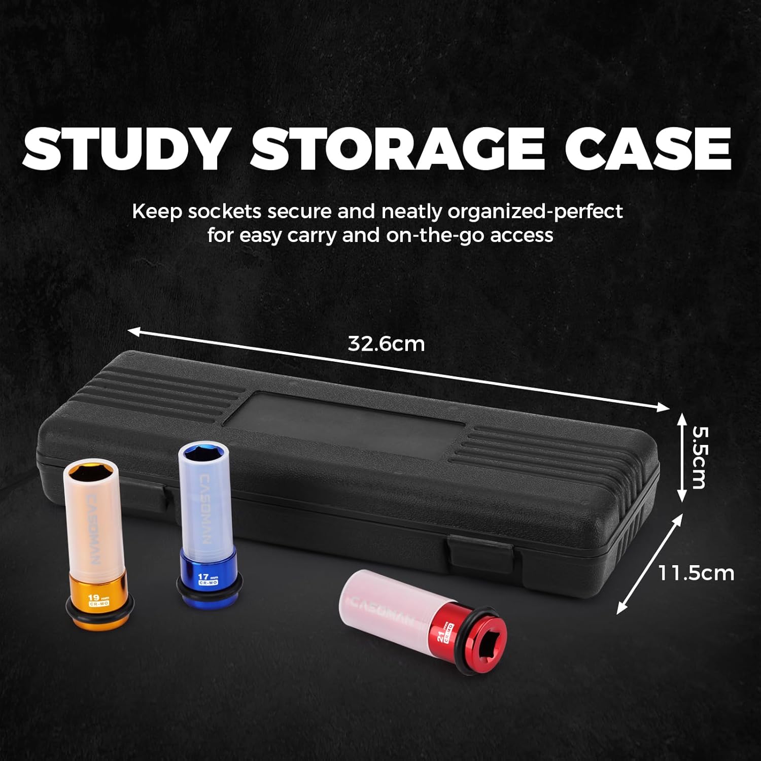 CASOMAN 7PCS 1/2" Drive Deep Lug Nut Impact Socket Set, Non-marring & Thin Wall Wheel Protector, Color-Coded, 85mm Length, 6 Point, Metric, CR-MO - Image 6