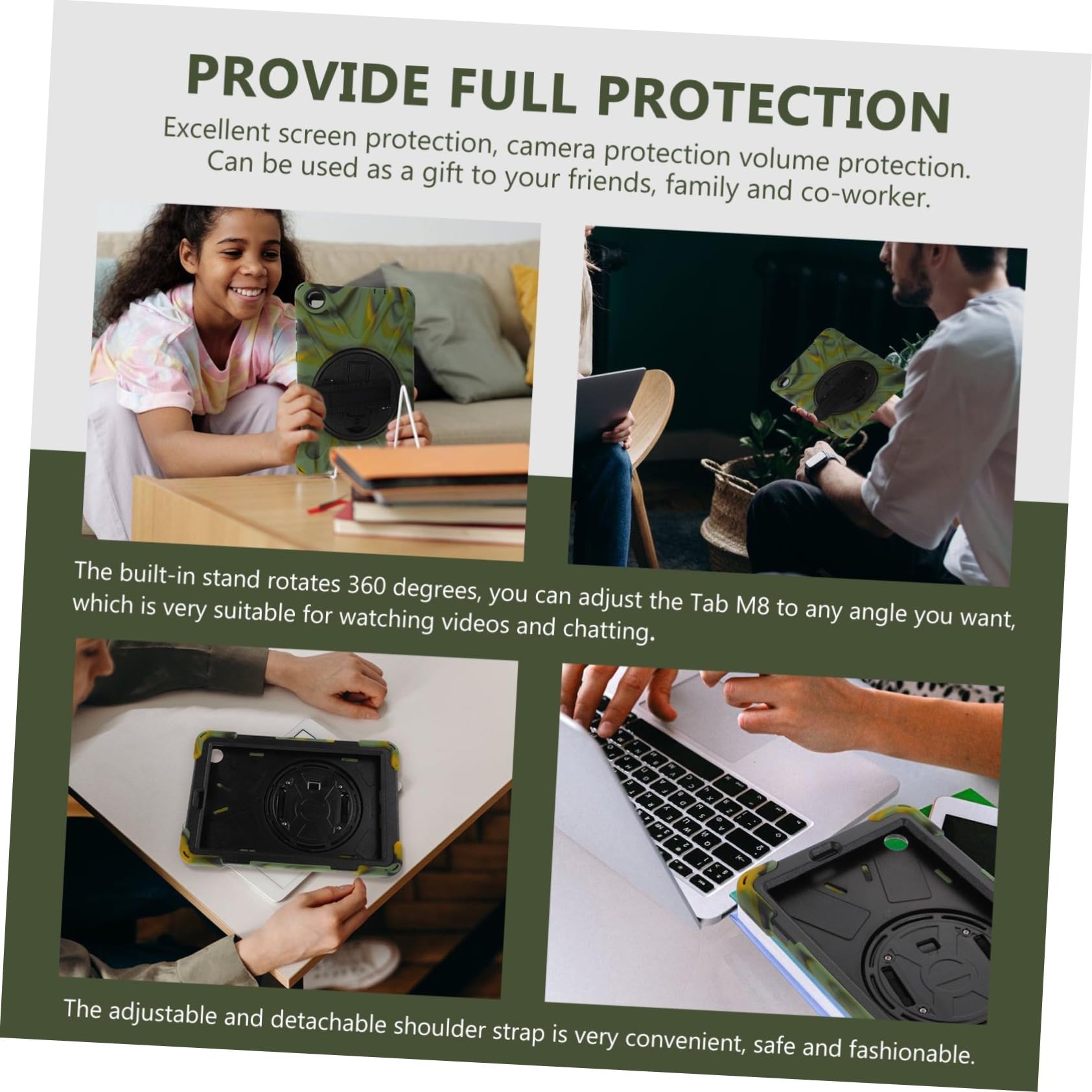 SHINEOFI Funda para Tablet Tab con Soporte Giratorio Pc Estuche Protector De Silicona Antigolpes y Resistente Al Polvo Funda Ligera Camuflaje