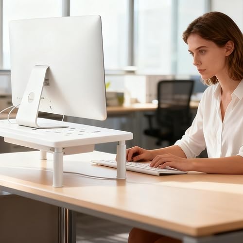 Miniatura 6 de Elevador de monitor con cajón, altura ajustable (4.1-5.7 in), 3 engranajes, organizador de escritorio de acero al carbono para computadoraportátil,