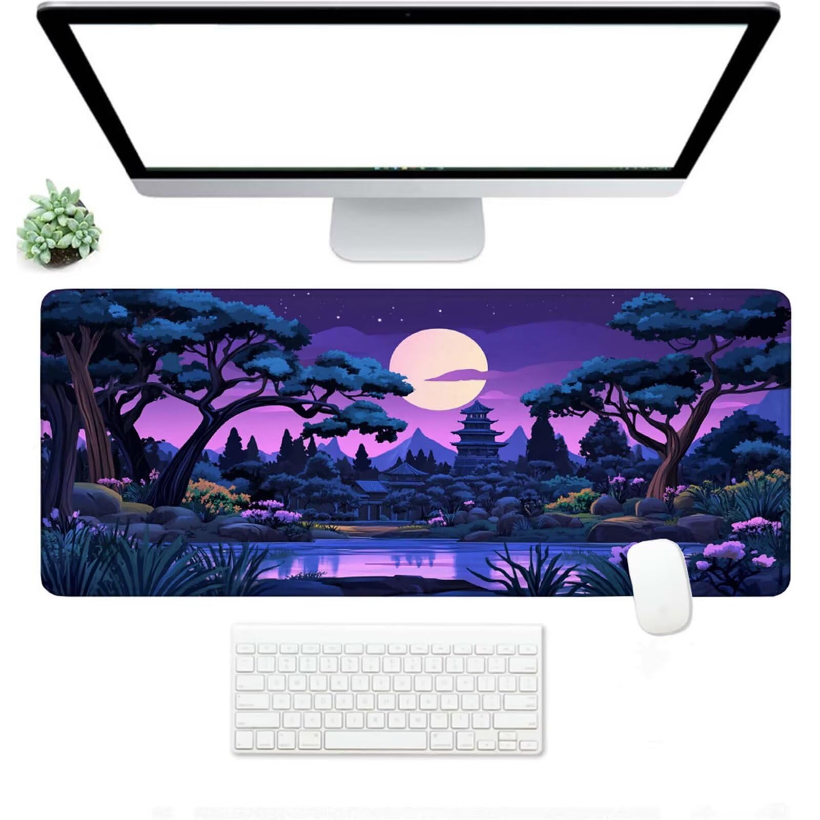 Podkładka pod mysz XXL 1500 x 800 x 3 mm, fioletowa podkładka pod mysz, duża podkładka pod mysz księżycowa z wodoodporną i antypoślizgową, zmywalna mata na biurko do gier, akcesoria biurowe, prezenty