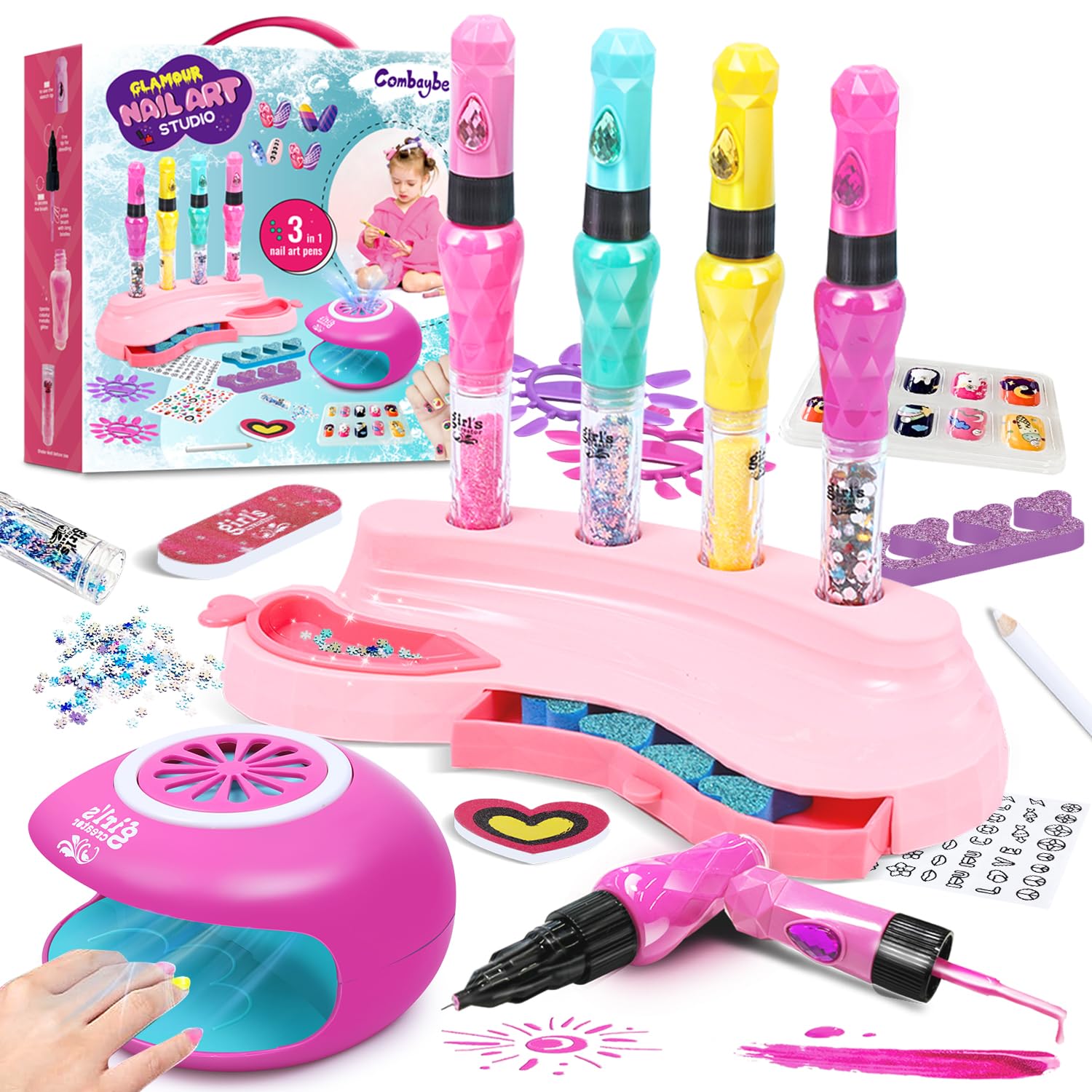 Kids Nail Polish Set with 4 Nail Art Pens - Non-Toxic Nail Pens Ages 4-12 - Spa & Manicure Kit for Girls 6-12, Birthday Gifts, Toys for Girls 8-10 Years