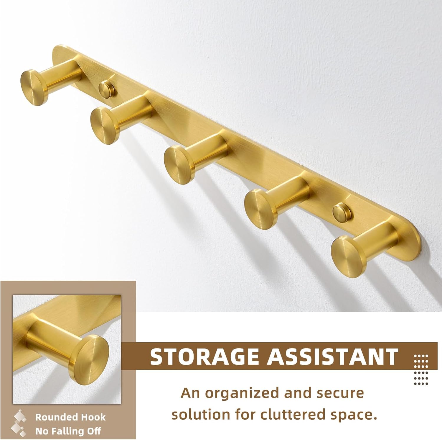 Brushed Gold Stainless Steel Wall Mounted Towel Hook Rack