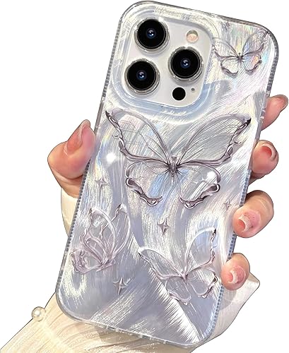 Miniatura 38 de I-MGAE-IN-AR - Funda diseñada para iPhone 12 y 12 Pro, diseño de mariposa plateada brillante, funda protectora de poliuretano termoplástico, suave,