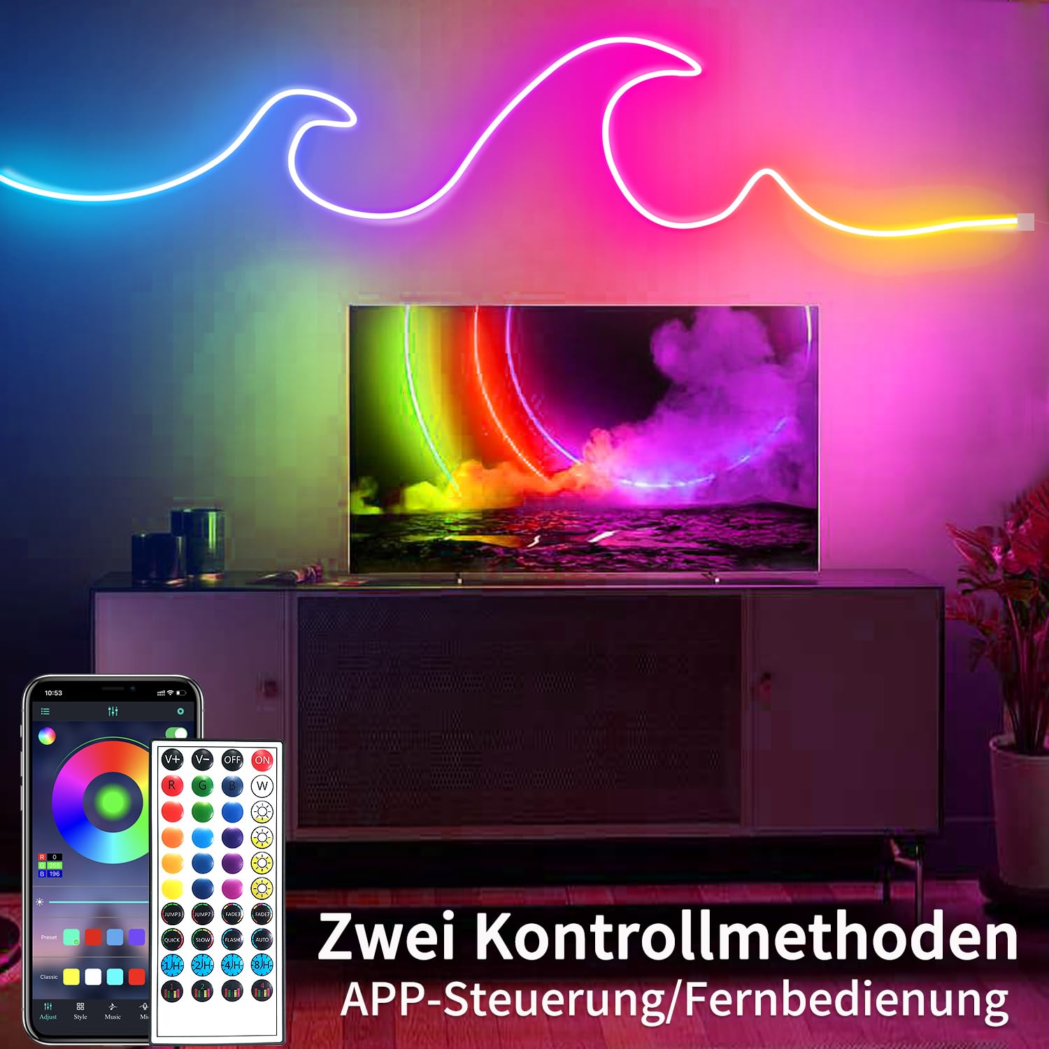 segrass Striscia al neon a LED, 10 m, flessibile, con app/telecomando, multimodalità, IP65 Outdoor RGB, impermeabile, camera da letto, interno, sincronizzazione musicale, gioco da bar