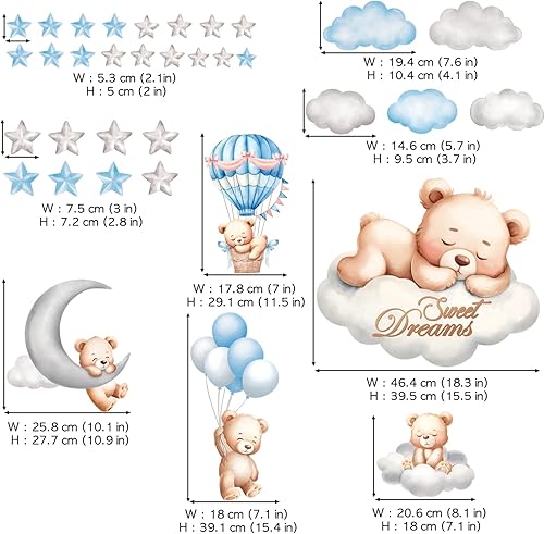 Miniatura 7 de DECOWALL SG2-2407 Pegatinas de pared con diseño de oso de sueño dulce, calcomanías para decoración de habitación de bebé, cuarto de bebé, niño,