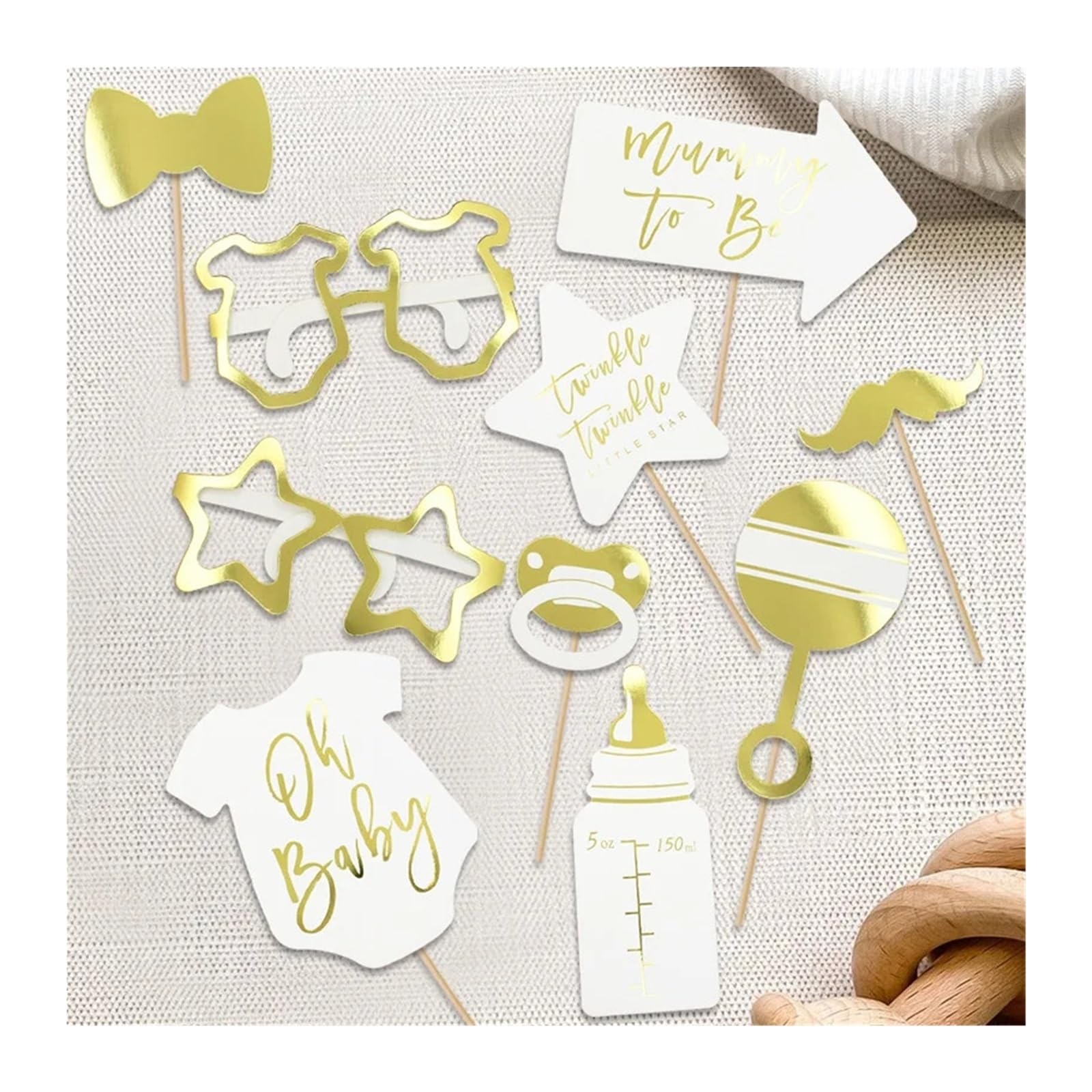 Photo Booth Props - Fun Gender Reveal Photography Supplies for New Moms(Gold)