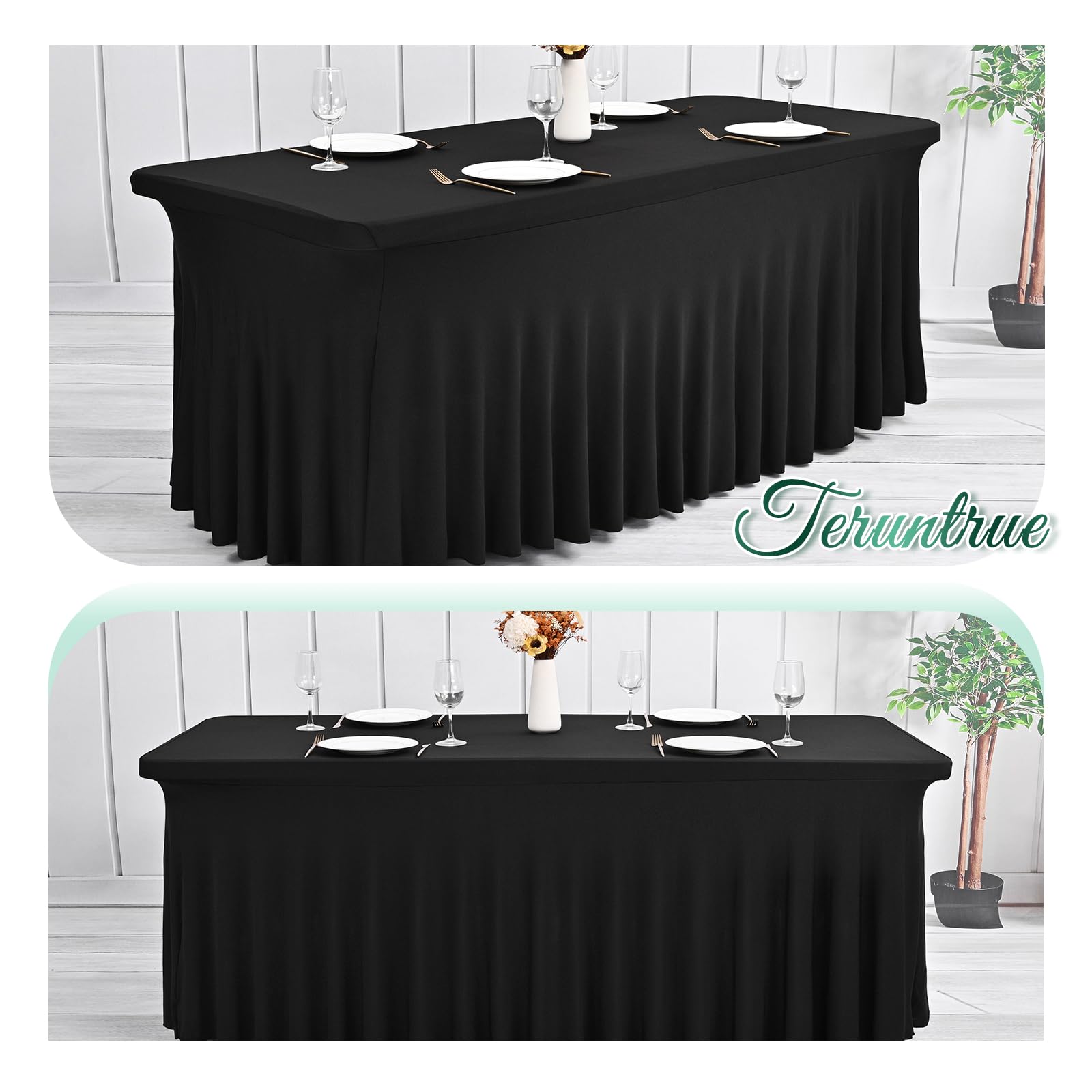 Gonna Da Tavolo In Spandex 2.4m Nero - Per Tavoli Rettangolari, Lavabile, Per Matrimoni E Feste - Foto 8