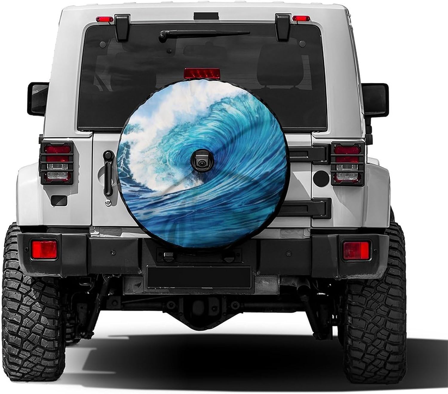 Beach Summer Wave Ocean Blue Spare Tire Cover with Backup Camera Hole Wheel Tire Cover Fit Trailer, RV, SUV and Many Vehicle 17inch