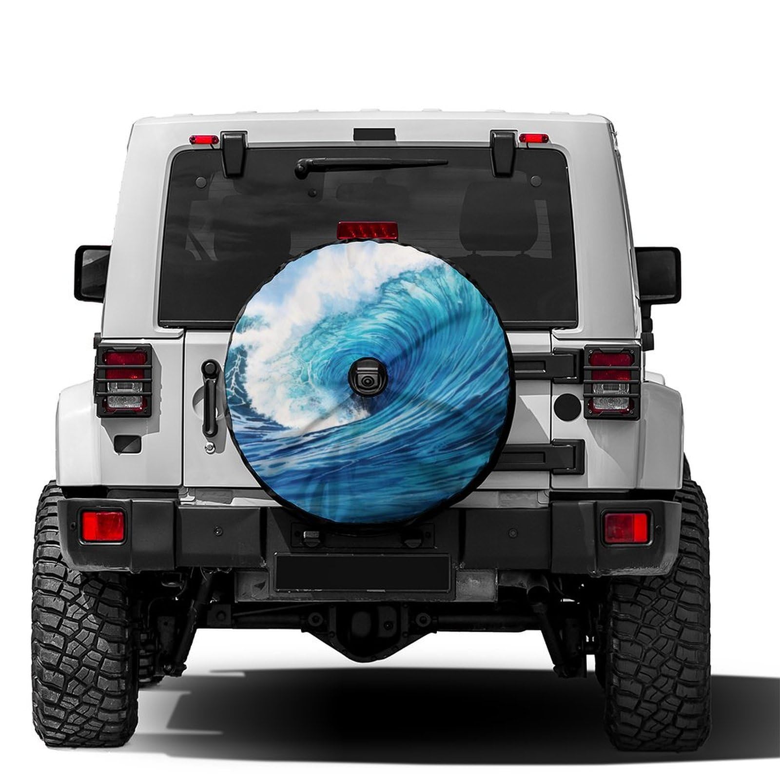 Beach Summer Wave Ocean Blue Spare Tire Cover with Backup Camera Hole Wheel Tire Cover Fit Trailer, RV, SUV and Many Vehicle 17inch