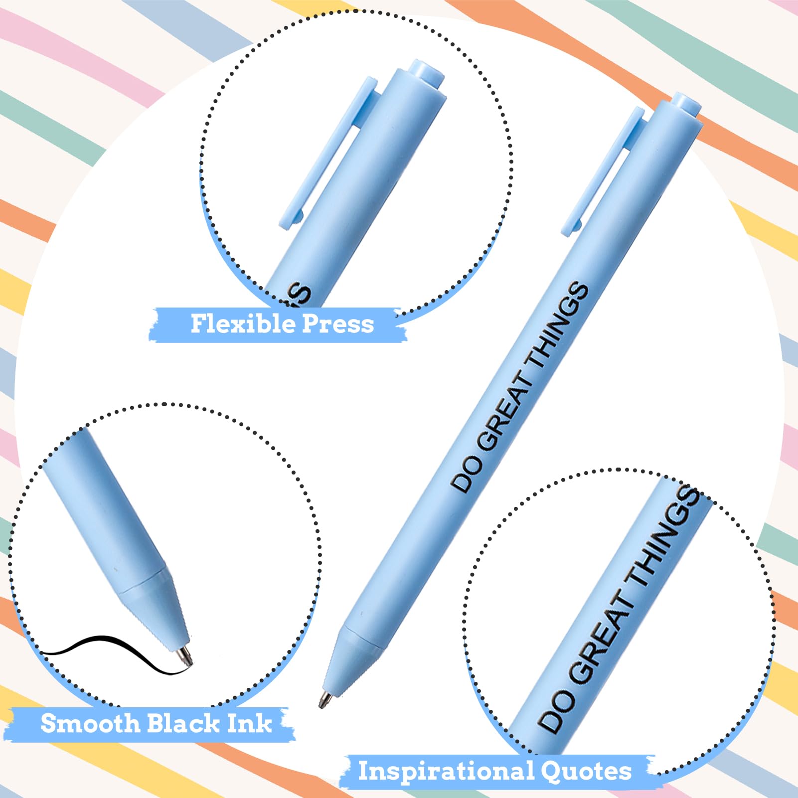 Candcamp 24 Pack Ballpoint Pens with Inspirational Quotes Macaron Motivational Messages Pens Funny Ballpoint Grip Smooth Ballpoint Pen for Students Coworkers School Office Supplies - Image 4