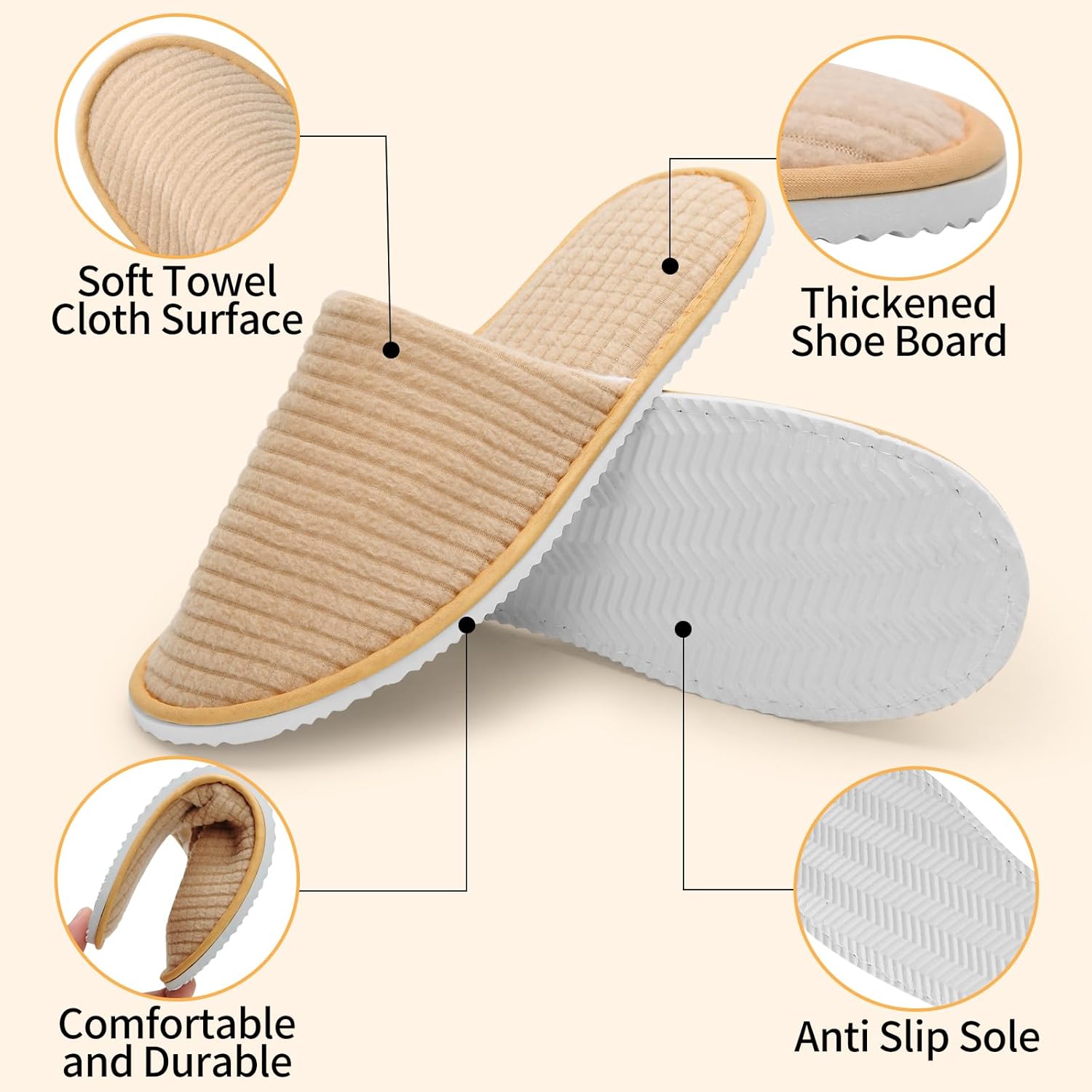 Sophproton 30 Pairs House Slippers Non Slip Disposable Washable Reusable Closed Toe Hotel Slippers for Guests Spa Travel Home Indoor Wedding Party - Image 4