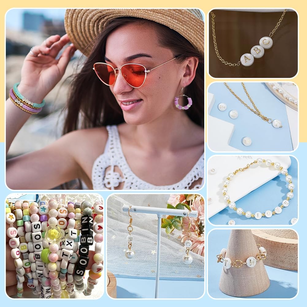 PH PandaHall 52pcs Shell Letter Beads Natural Freshwater Shell Bead 6mm Alphabet A-Z Beads Flat Round Spacers with Letter for Boho Necklace Bracelet Earring Jewelry Making Summer Beach Craft Gift - Image 5