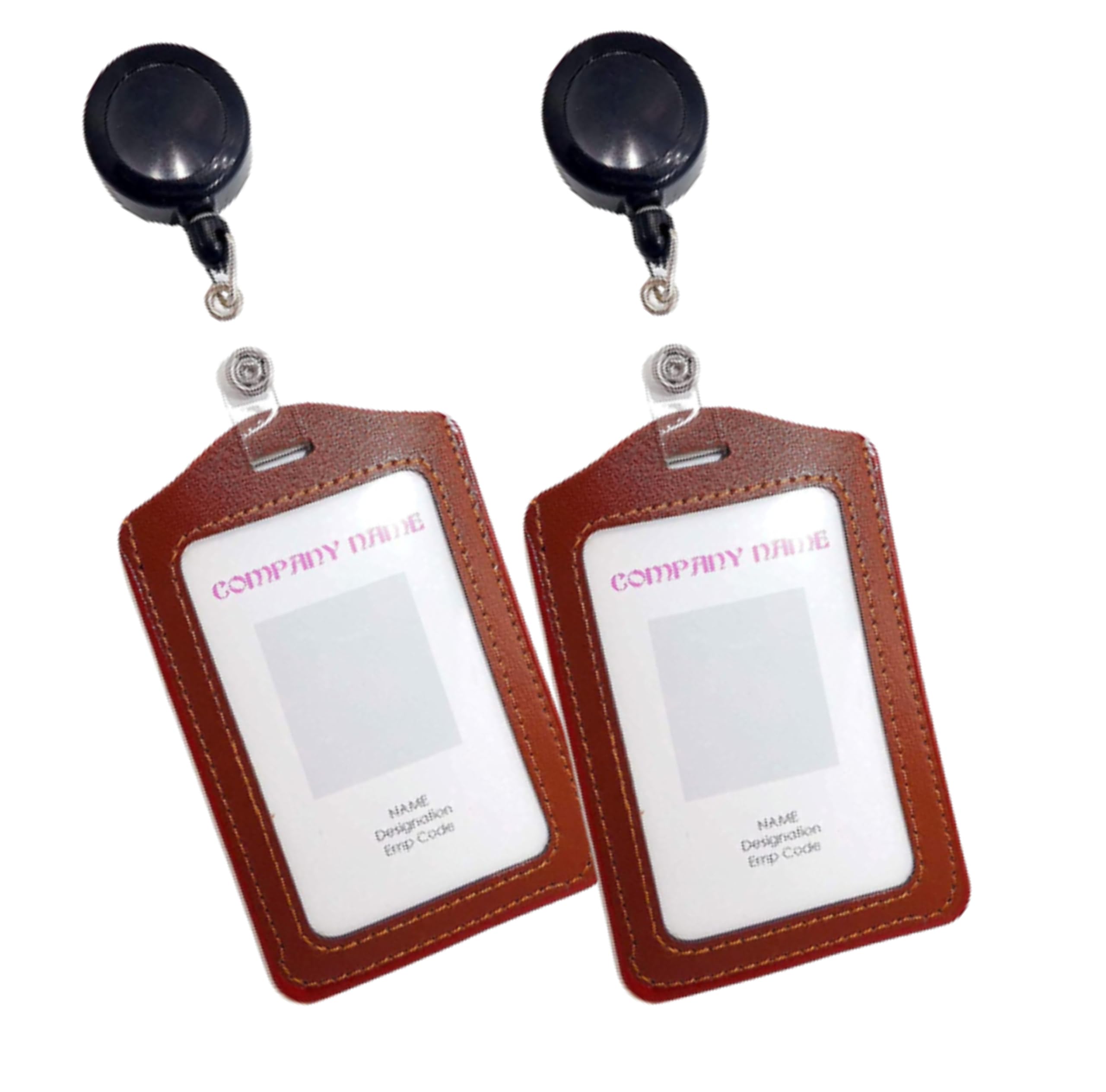 ANG Combo Pack of PU Leather ID Badge Holder Card Case with Retractable Reel Pulley YOYO (Made in India) LBR (Pack of 2)