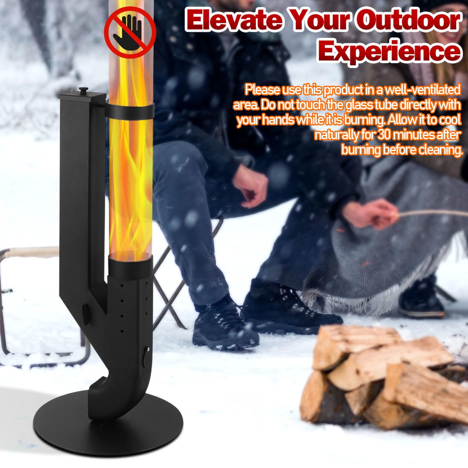 Fiqops Torcia a pellet in acciaio inox con tubo in vetro da 100 x 8 cm, per ambienti esterni, tubo di fuoco per giardino e terrazza, facile da montare