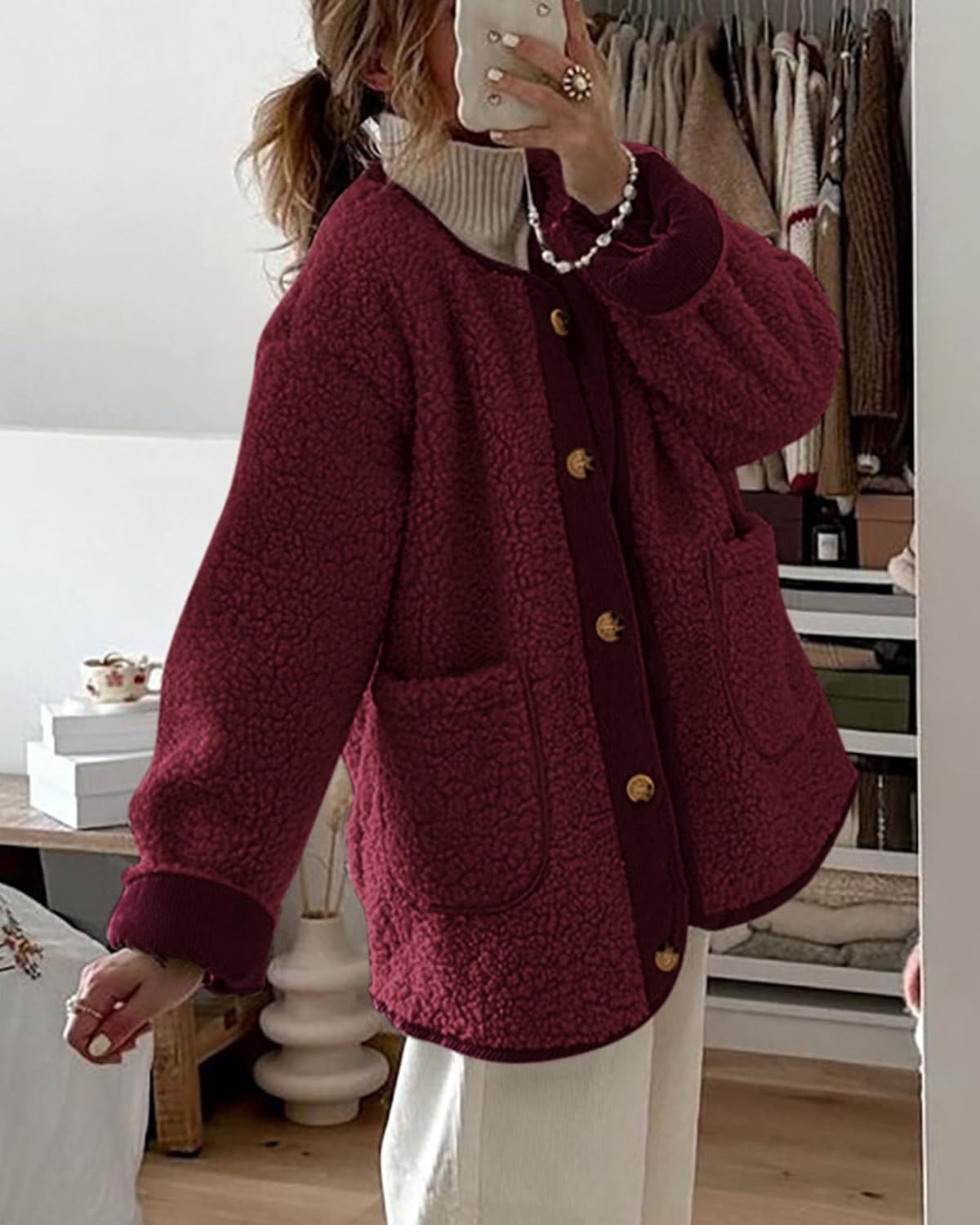 PRETTYGARDEN Women's 2026 Winter Coats Long Sleeve Button up Fuzzy Sherpa Fleece Jackets Outerwear Fall Fashion Clothes - Image 8