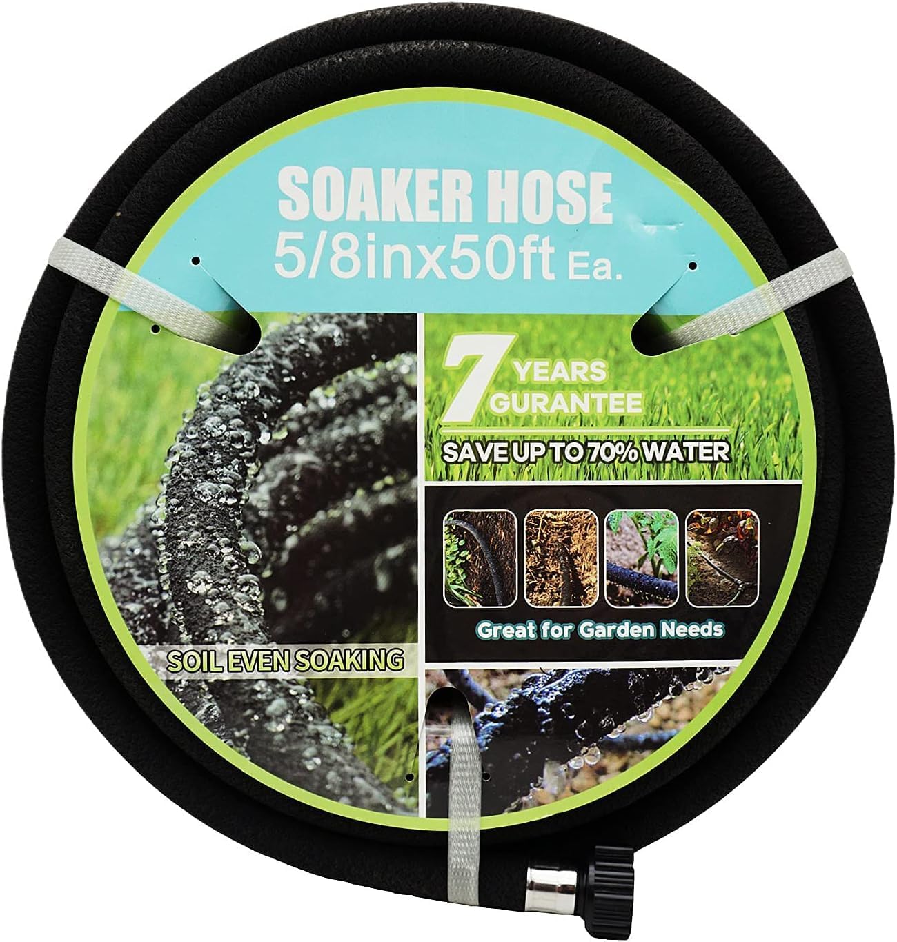 Soaker Hose with Connector 5/8in Diameter 25FT 50FT Black Garden Water Hose Flower Bed and Lawn Lightweight Hose (50FT) - Thumbnail 2