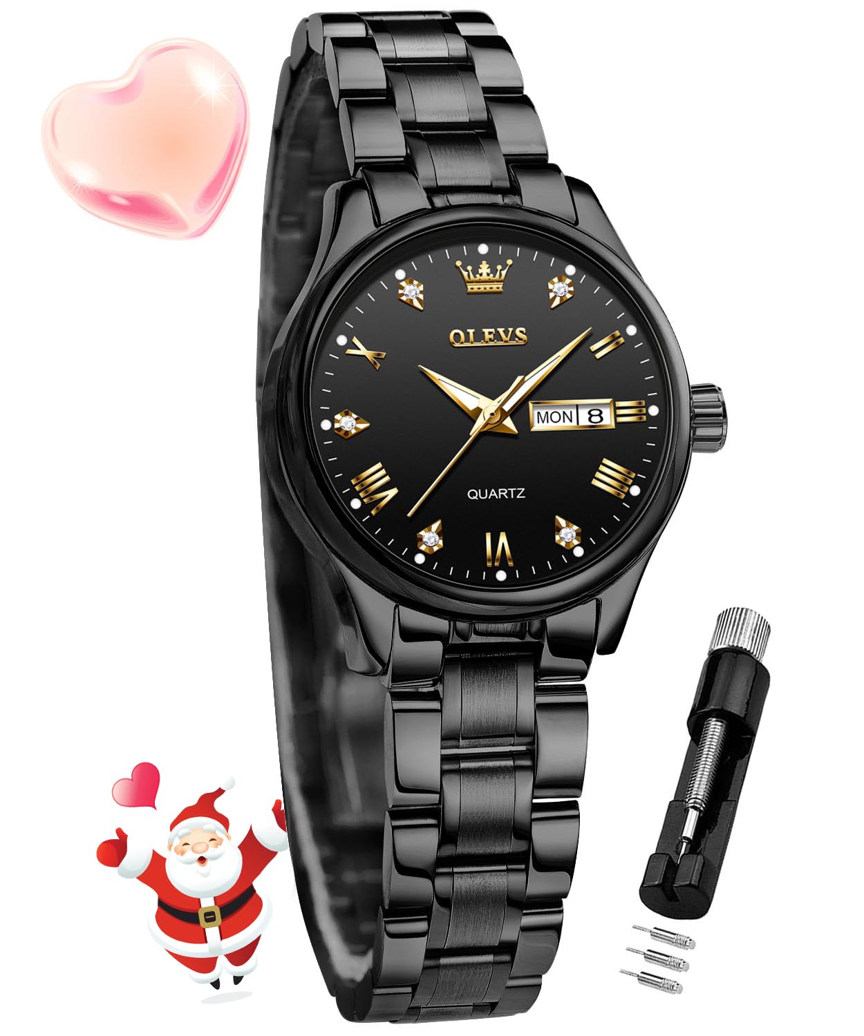 OLEVS Women Watches Diamond Luxury Dress Ladies for Small Wrist Watch Black Stainless Steel Analog Quartz Day Date Waterproof Watches (B0D9YHSFQW) Amazon Price History, Amazon Price Tracker