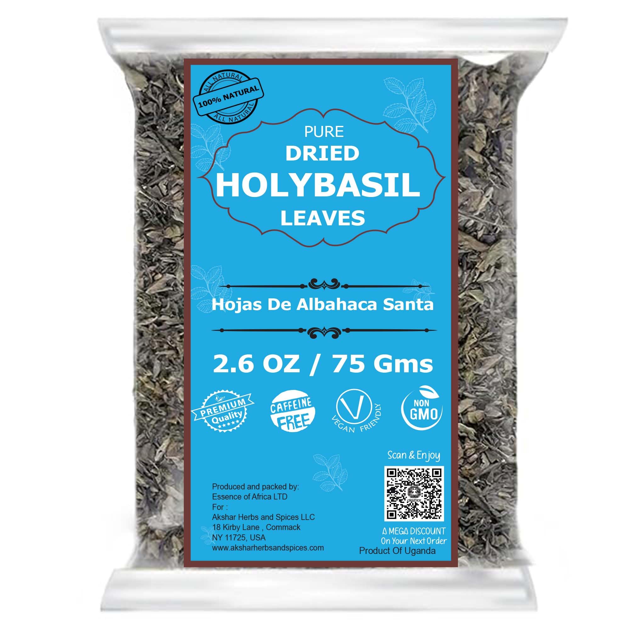 Akshit Dried Holy Basil Leaves, Aromatic Holy Basil Tea, 2.6oz, Dried Tulsi Leaves, Loose Leaf Tea, Non GMO, Caffeine Free. Pack Of 1
