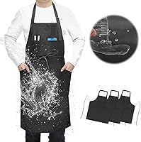 Sheomern 3-Pack Waterproof Oilproof Chef Aprons with 4 Pockets, Adjustable Anti-Tear Bib for Men Women - Cooking BBQ Grilling Cleaning (Black)