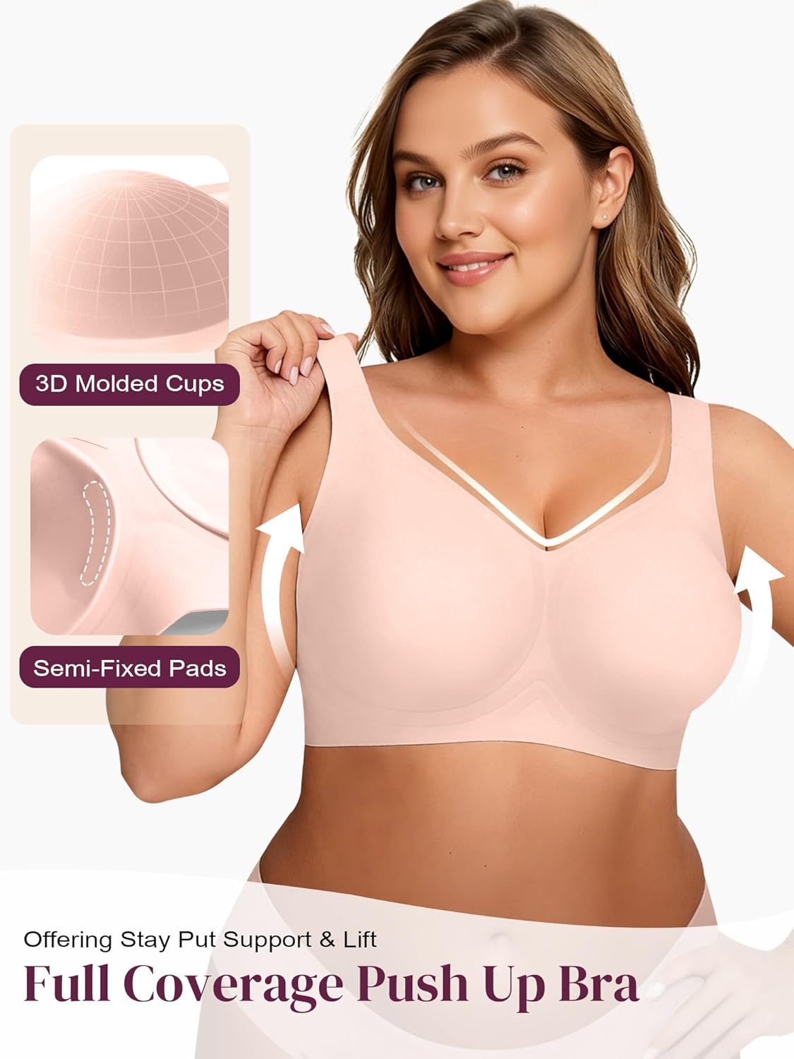Wireless Jelly Bra for Women Plus Size Push Up Seamless Full Coverage Supportive No Underwire T-Shirt Bra - Image 3