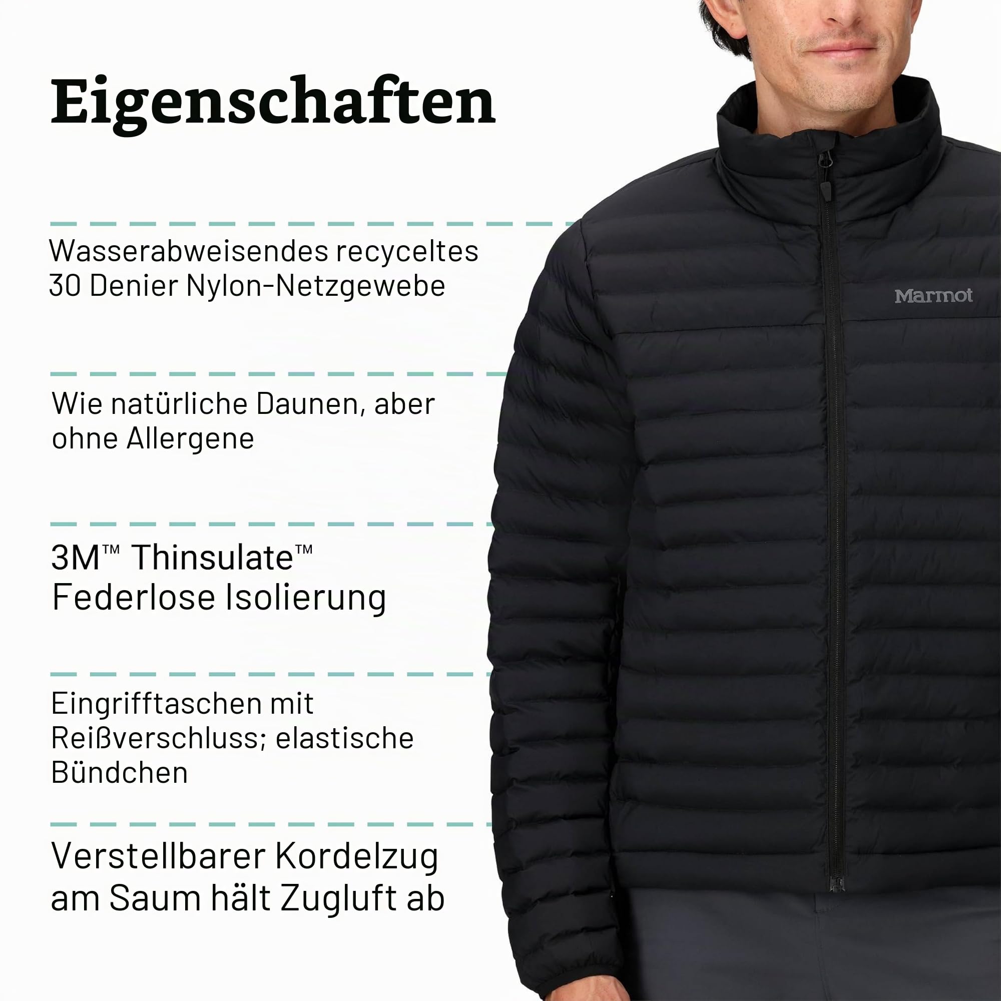 Marmot Herren Echo Featherless Jacket Ultra-leichte isolierte Winterjacke, warme Outdoorjacke, wasserabweisende Steppjacke, winddichte Funktionsjacke, klein packbar (1er Pack)