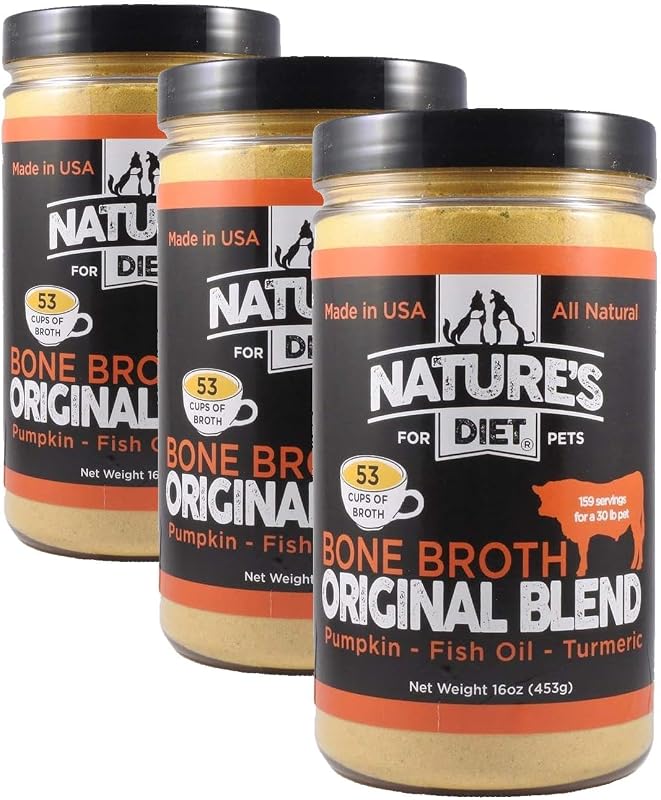 Nature's Diet Proteína em Pó de Caldo de Ossos Bovino para Cães com Abóbora, Óleo de Peixe e Cúrcuma – Pacote com 3