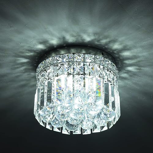 CEENLI Mini candelabro redondo moderno de cristal empotrado de 7.8 pulgadas, lámpara de techo de 4 luces G9 para armario, vestíbulo, pasillo,