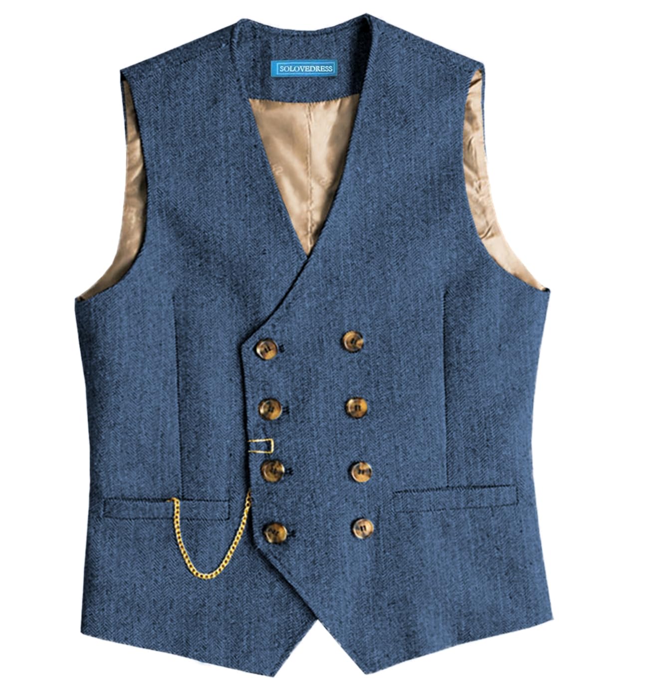Solovedress Gilet da uomo vintage in tweed, doppiopetto, per matrimonio
