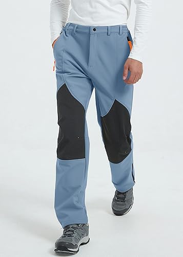 Miniatura 6 de Pantalones de senderismo impermeables para hombre, con forro polar, con aislamiento softshell, snowboard, trabajo al aire libre, cremallera, pierna