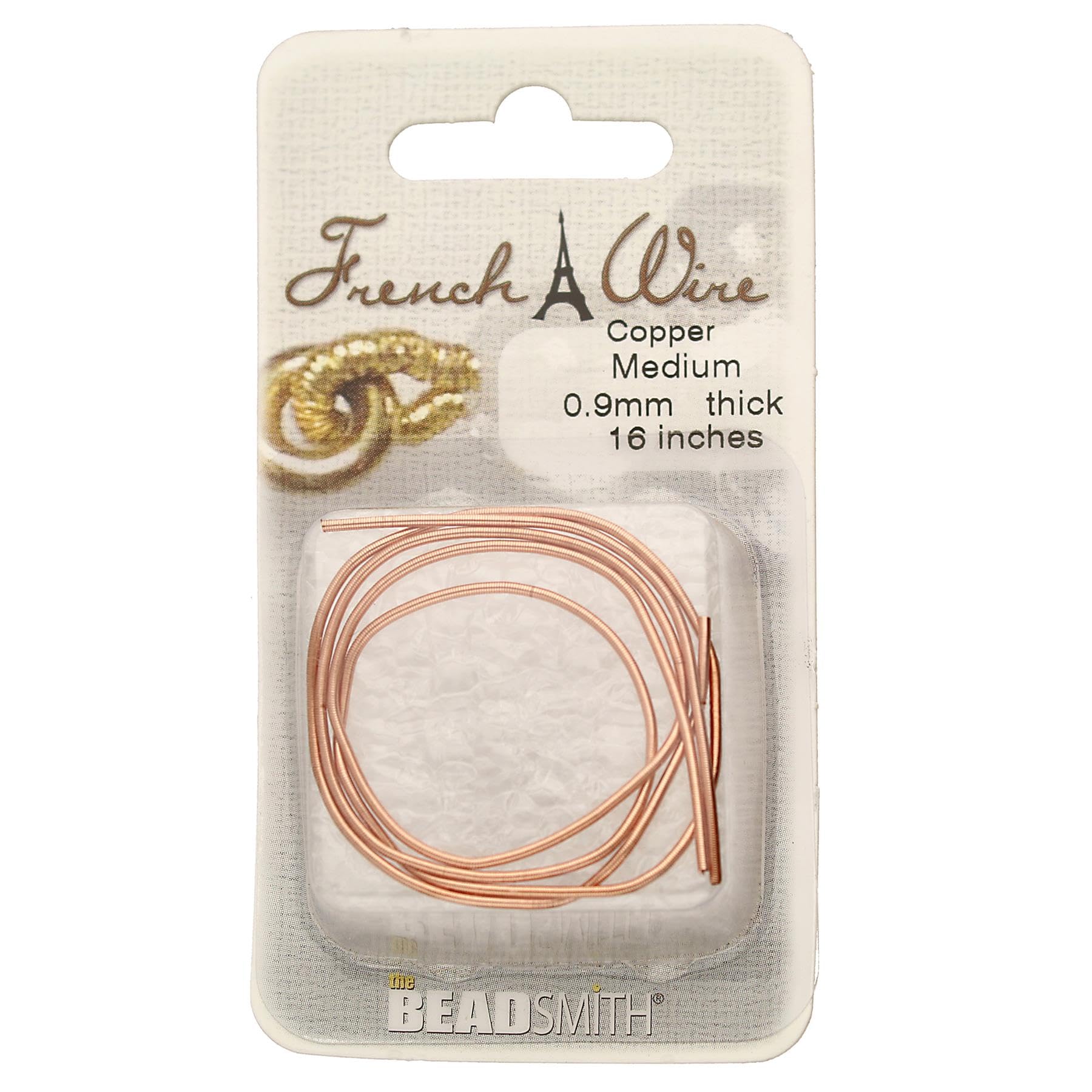 The Beadsmith Alambre francés – Color cobre – Tamaño mediano (0.9 mm de diámetro) – 16 pulgadas, lingotes, Gimp – Uso para ocultar alambre de cuentas junto a engarces y cierres