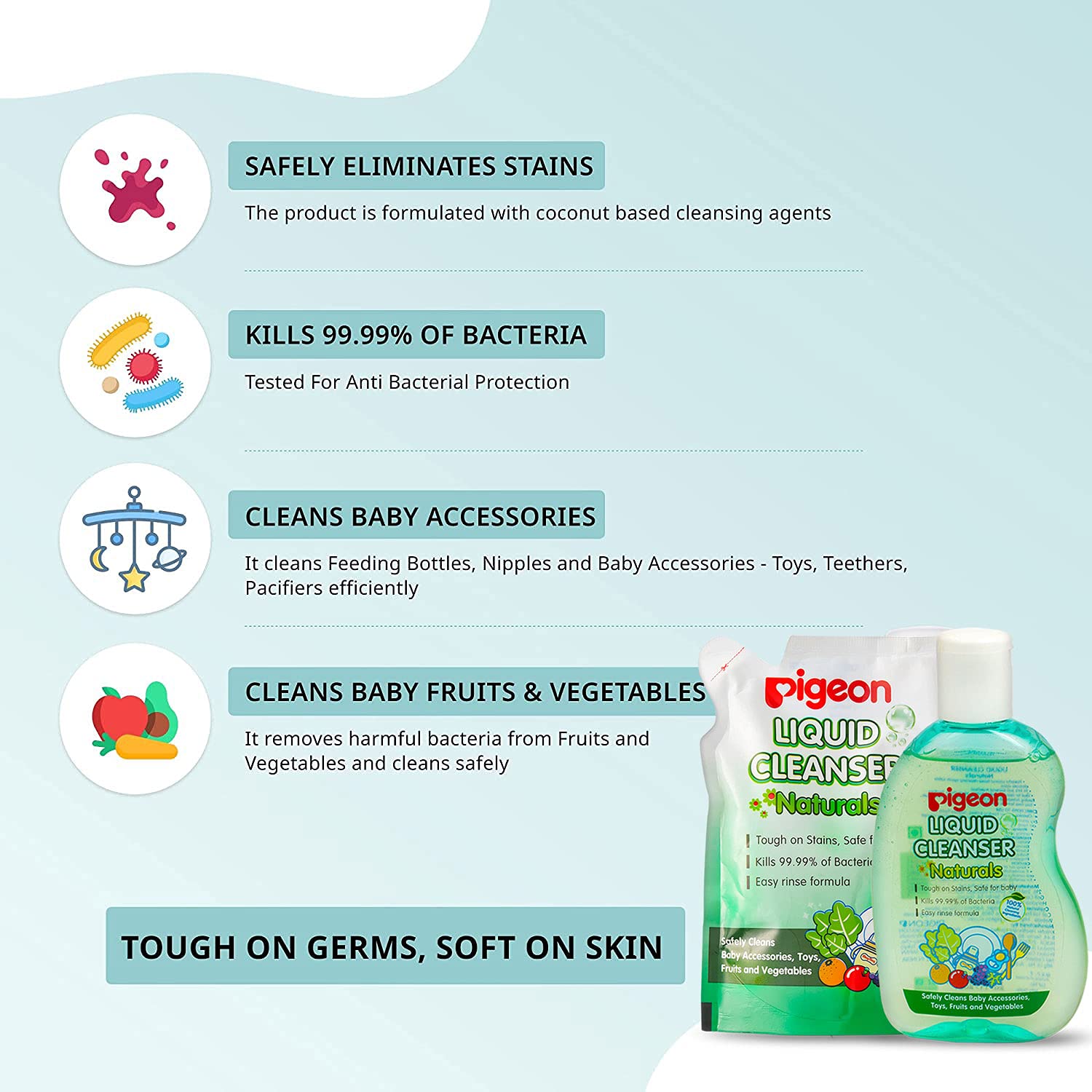 Pigeon Liquid Cleanser Naturals Bottle and Refill Combo 400ml Japan's No.1 Brand | Baby Bottle Cleaning Liquid | Dish Washing Liquid for Feeding Accessories, Fruits & Vegetables 2