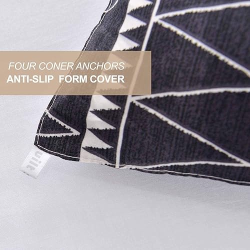 Miniatura 5 de Nanko Juego de edredón de tamaño Queen, color negro, morado, bohemio, geométrico, estampado a rayas, suave, reversible, de plumón alternativo, juego