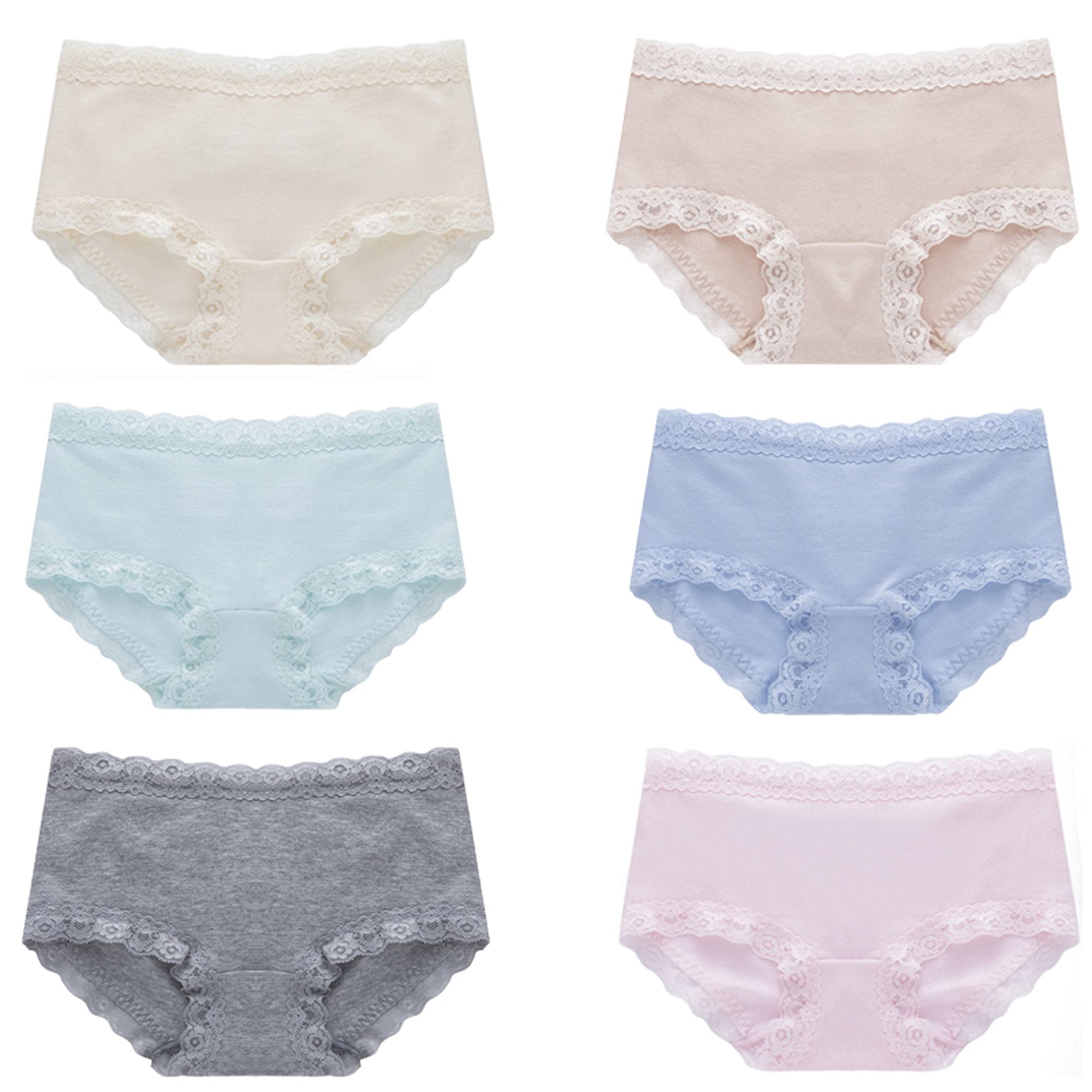 WENJUN Lot de 6 culottes sexy en dentelle pour femme - Culottes en coton stretch - Taille moyenne