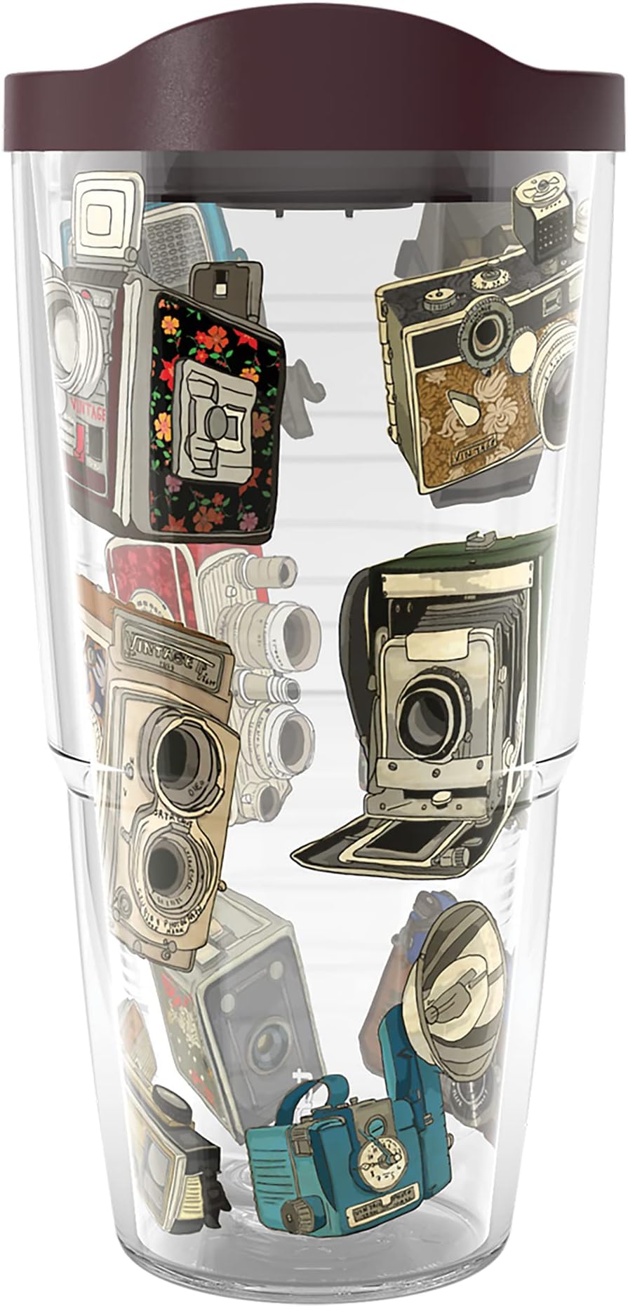Tervis Retro Cameras Made in USA Double Walled Insulated Tumbler Travel Cup Keeps Drinks Cold & Hot, 24oz, Lidded