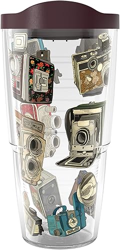 Tervis Vaso aislado de doble pared retro hecho en Estados Unidos, vaso de viaje mantiene las bebidas frías y calientes, 24 onzas, tapa