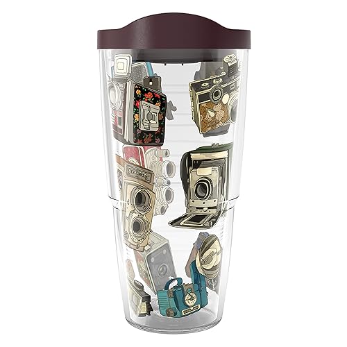 Tervis Vaso aislado de doble pared retro hecho en Estados Unidos, vaso de viaje mantiene las bebidas frías y calientes, 24 onzas, tapa