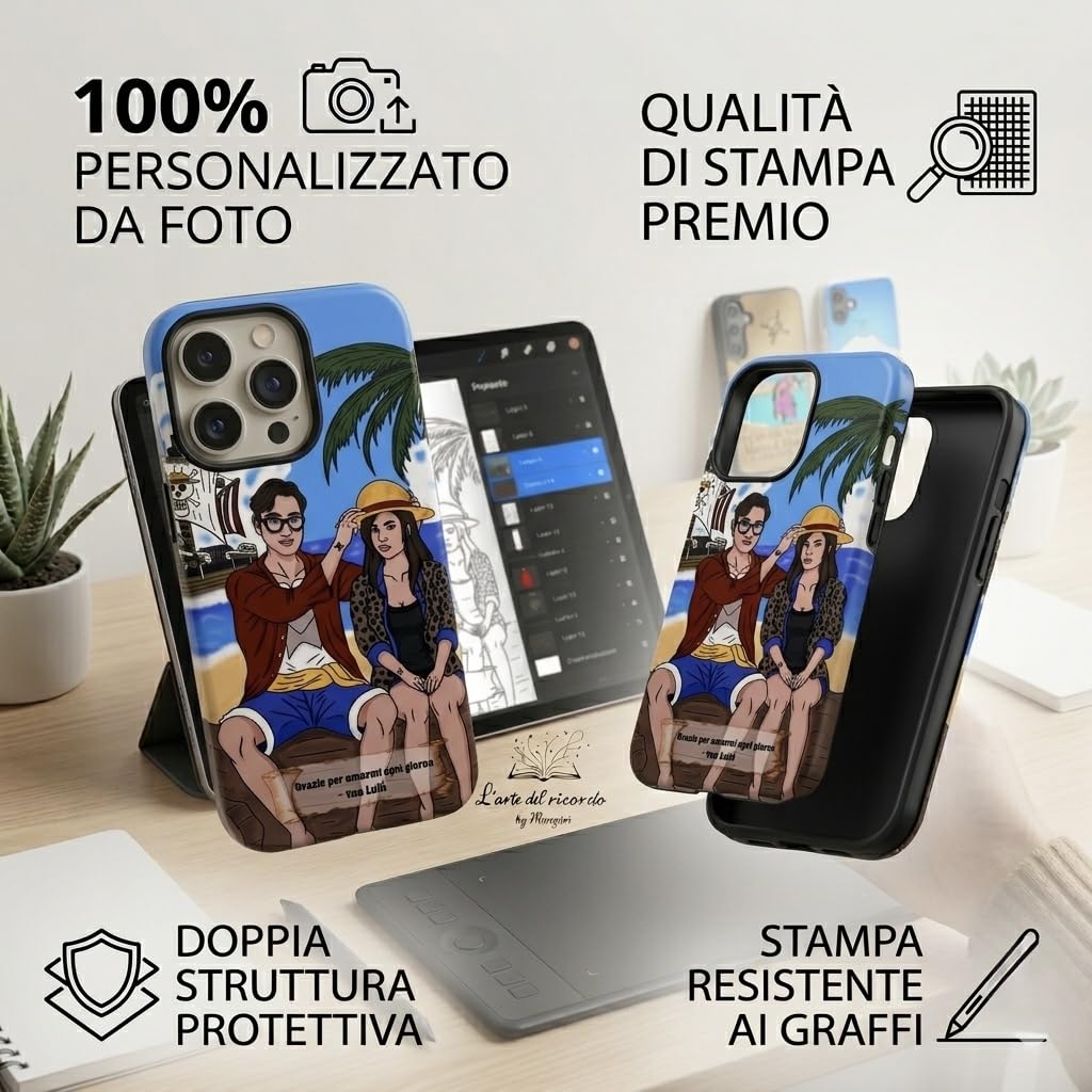 Cover Personalizzata per iPhone, Custodia con Disegno Artistico a Mano da Foto, Personalizzabile L'arte del ricordo by Mangari (Samsung Galaxy S24, Custodia Rigida Doppio Strato)