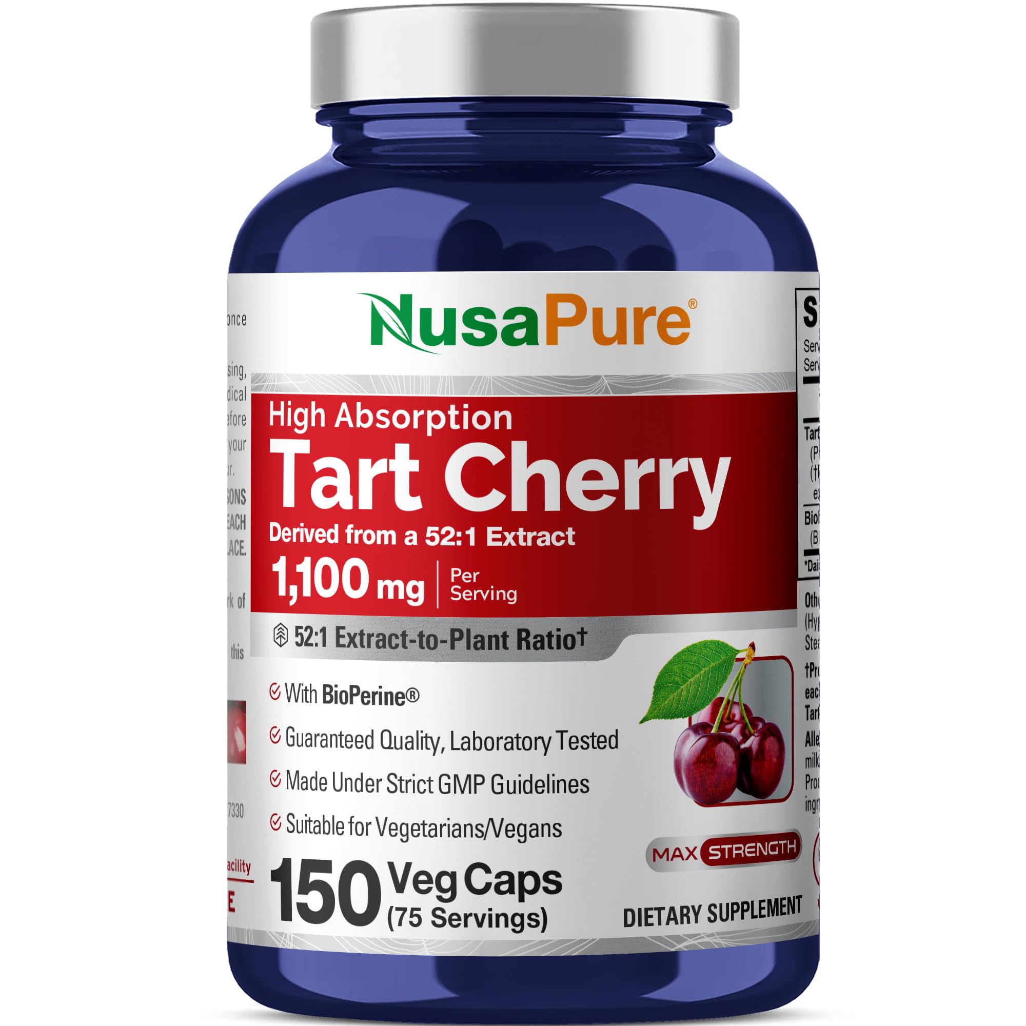 Tart Cherry, Non-GMO, Vegan, 1100mg, 150 Veg Capsules - 75 Servings