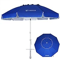 AMMSUN 8FT Heavy Duty Beach Umbrella with Foldable Sand Anchor, UPF 50+ UV Protection, Air Vent Tilt - Windproof for Beach Pool Patio