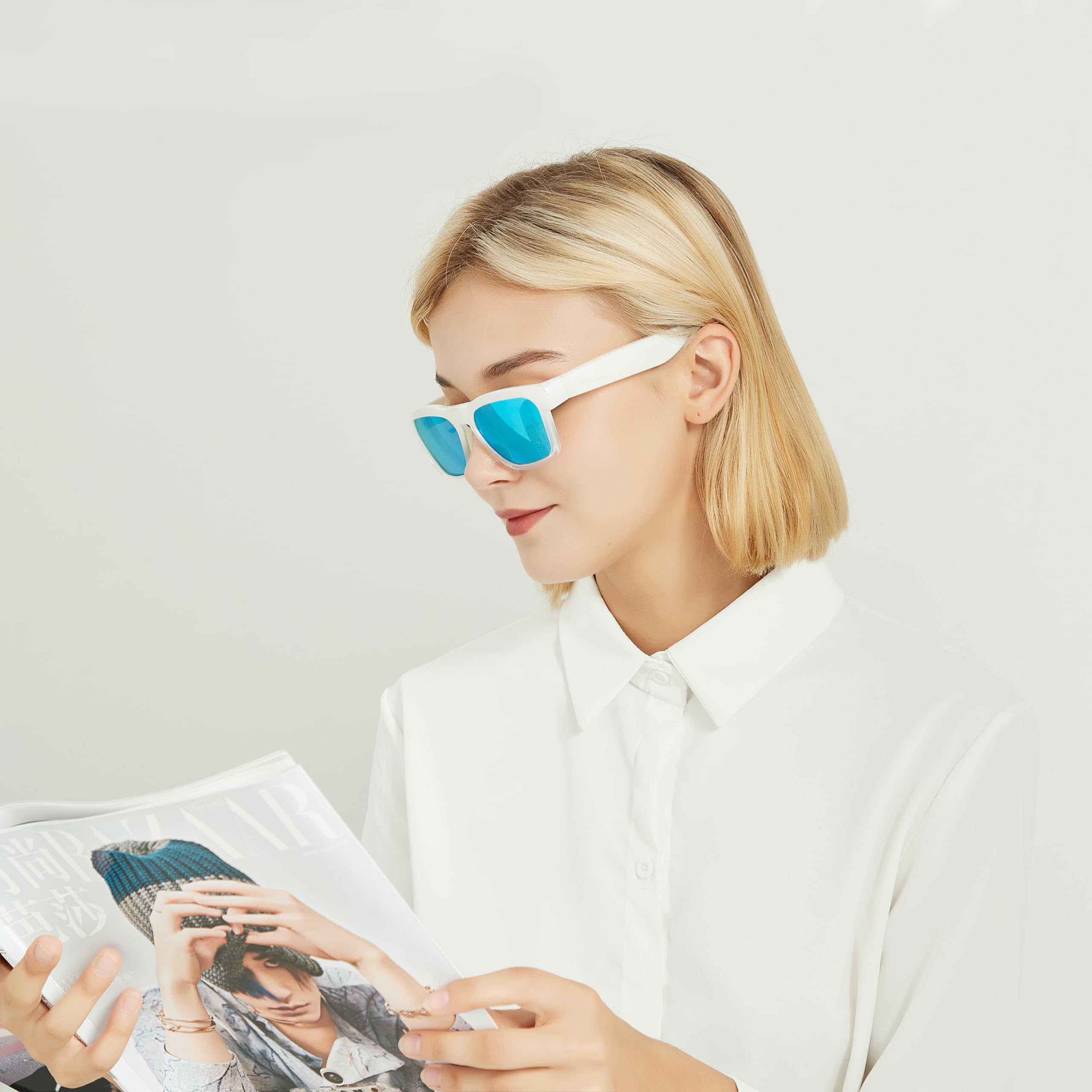 OhO sunshine Audio Sunglasses,Voice Control, Open Ear Style Listen Music and Calls with Volumn UP and Down, Bluetooth 5.2 Smart Glasses IP44 Waterproof Feature for Outdoor Sports