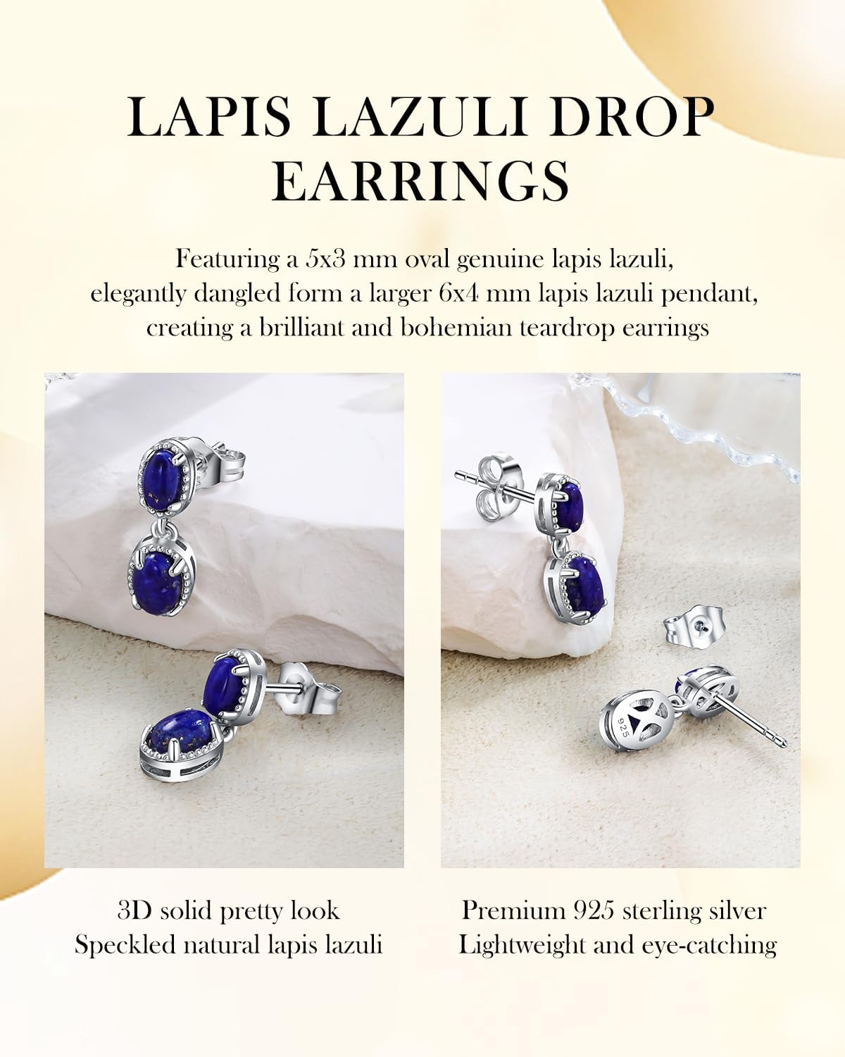 AIBAO Natural Oval Gemstone Drop Earrings for Women Turquoise/Lapis Lazuli/Malachite Stud Earrings Hypoallergenic Sterling Silver Statement Earrings Western Bohemian Jewelry