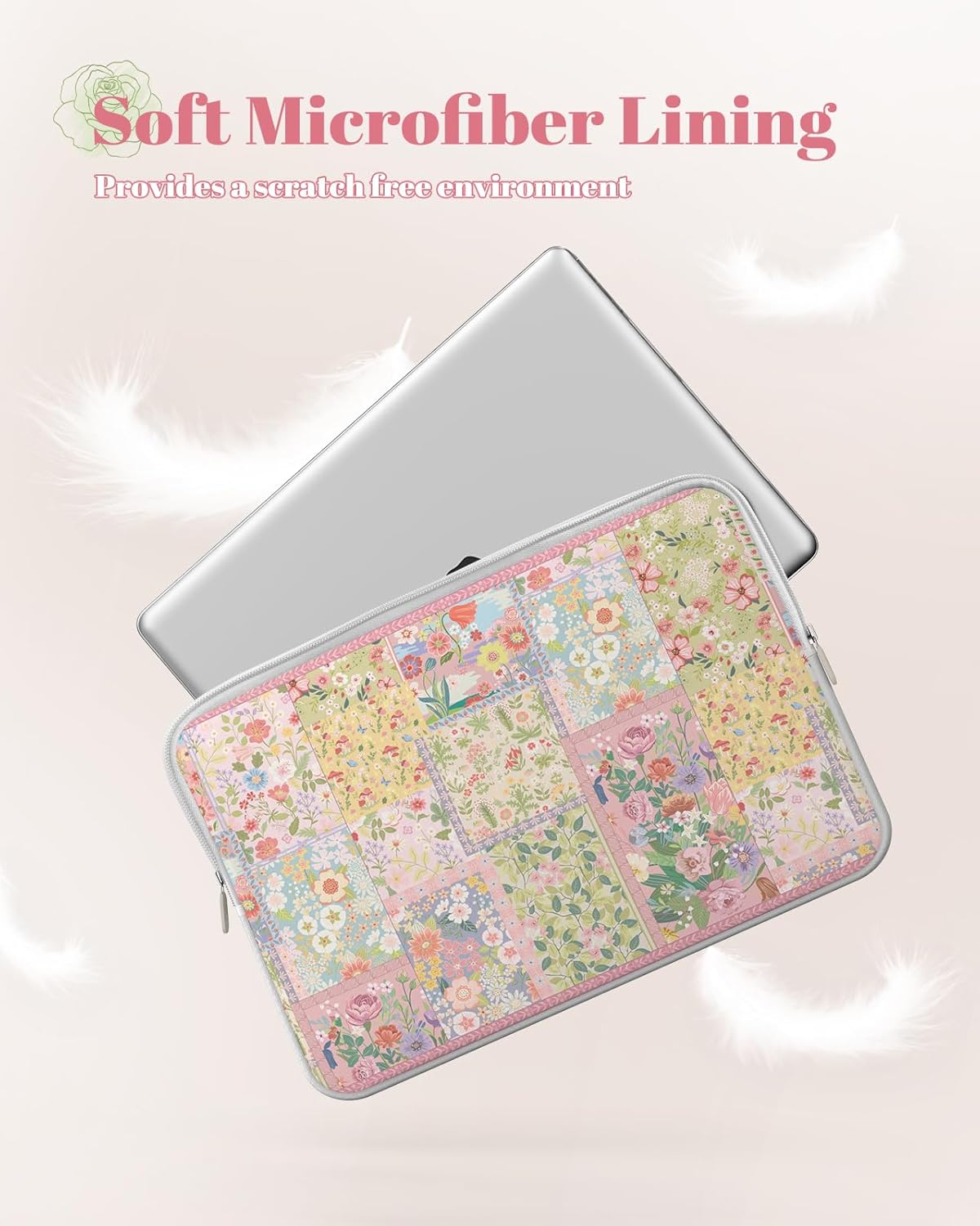 iLeadon MacBook Air sleeve for MacBook Air 13-13.6 inch, 13 Inch Laptop Sleeve Compatible with MacBook Pro, Protective Cute Pink Laptop Sleeve Case for Chromebook, HP, Dell (Floral) - Image 2