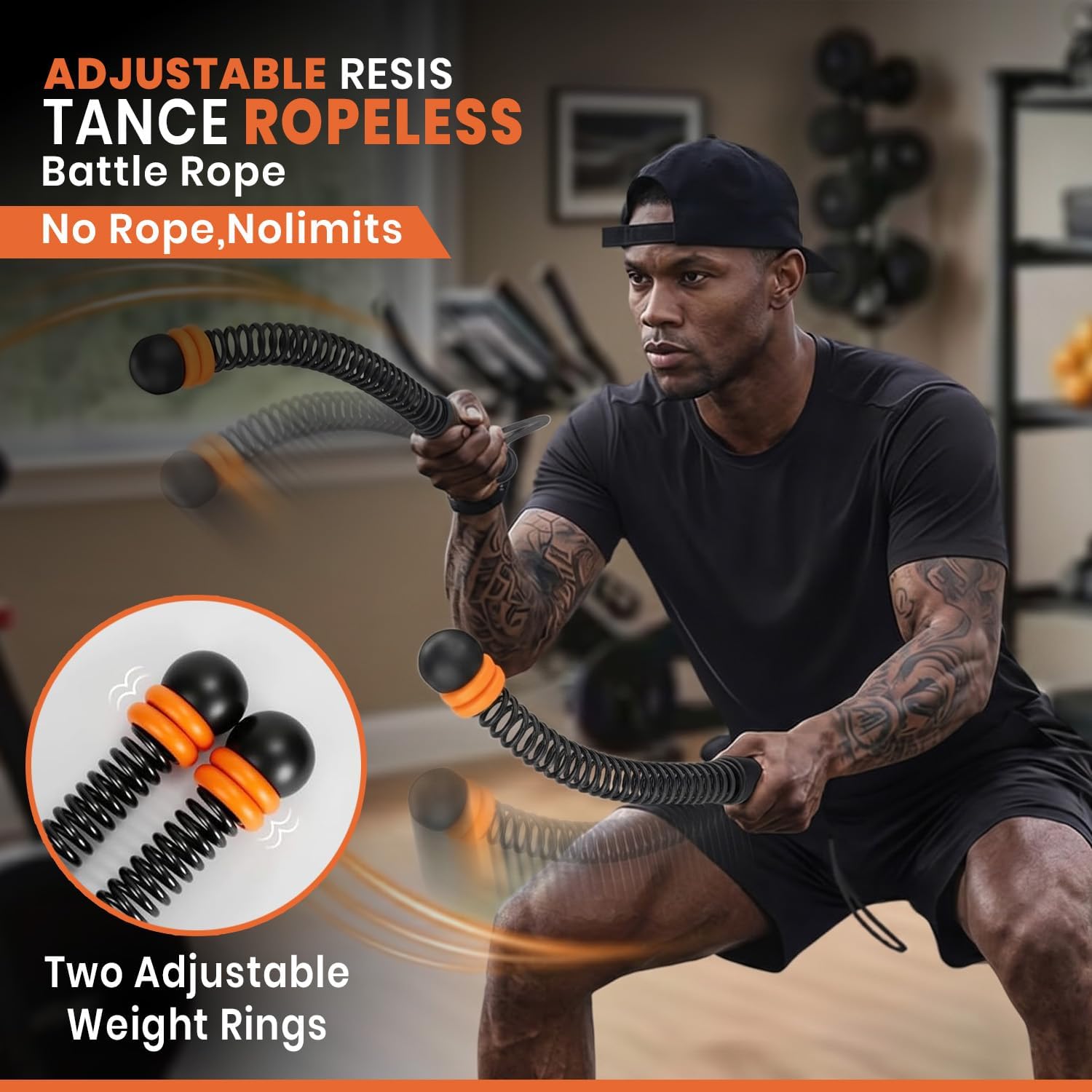 Ropeless Battle Ropes for Home Gym, Portable Cordless with Storage Bag,4 Adjustable Weight Rings,Heavy Duty Fitness Rope for HIIT,Strength,High Calorie Burn & Low-Impact Cardio for Men & Women image 5