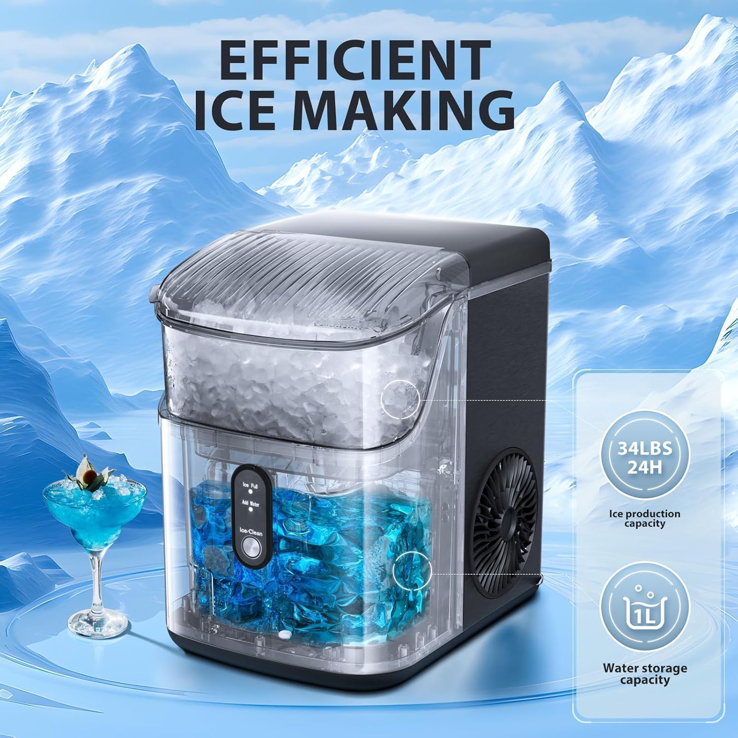 Antarctic Star Countertop Ice Maker Portable Ice Machine, Basket Handle,Automatic-Cleaning Ice Makers, 26lbs/24h, 9 Ice Cubes Ready In 6 Mins, S/L Ice, For Home Kitchen Bar Party (Green) on Fridge.com - View 3