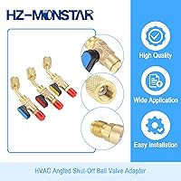 Vista 5 de Válvula de bola refrigerante de aire acondicionado 1/4 '' SAE, adaptador de válvula de bola de cierre en ángulo HVAC de latón para sistema mini