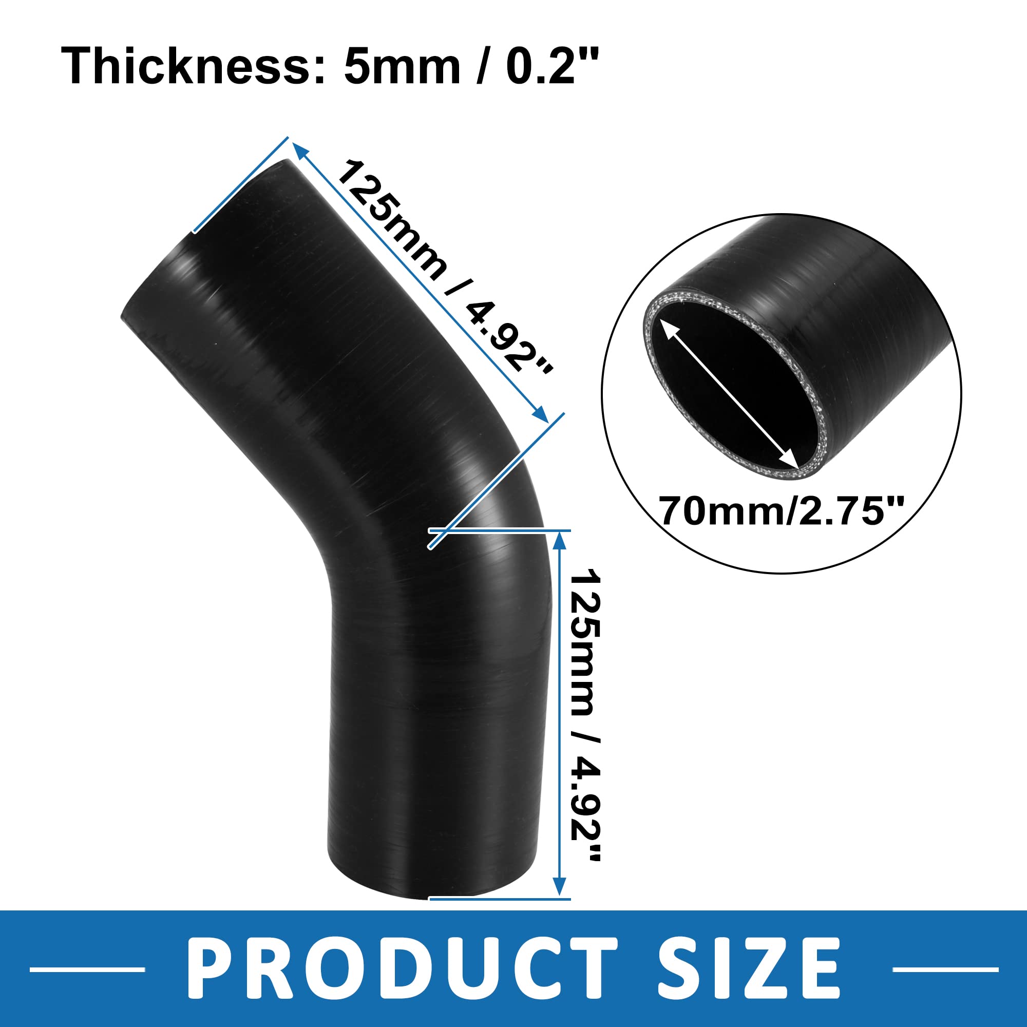 A ABSOPRO 70mm 2.75" ID 45° Silicone Auto Riduttore Tubo Collettore Tubo BK